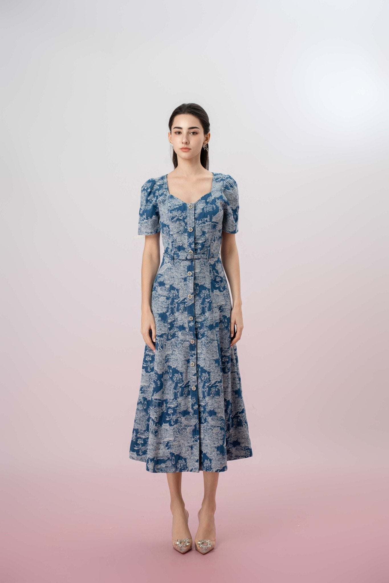 Helaine Dark Blue Button Denim Dress - Nimisski