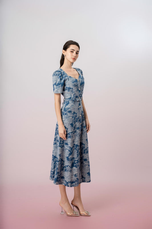 Helaine Dark Blue Button Denim Dress - Nimisski