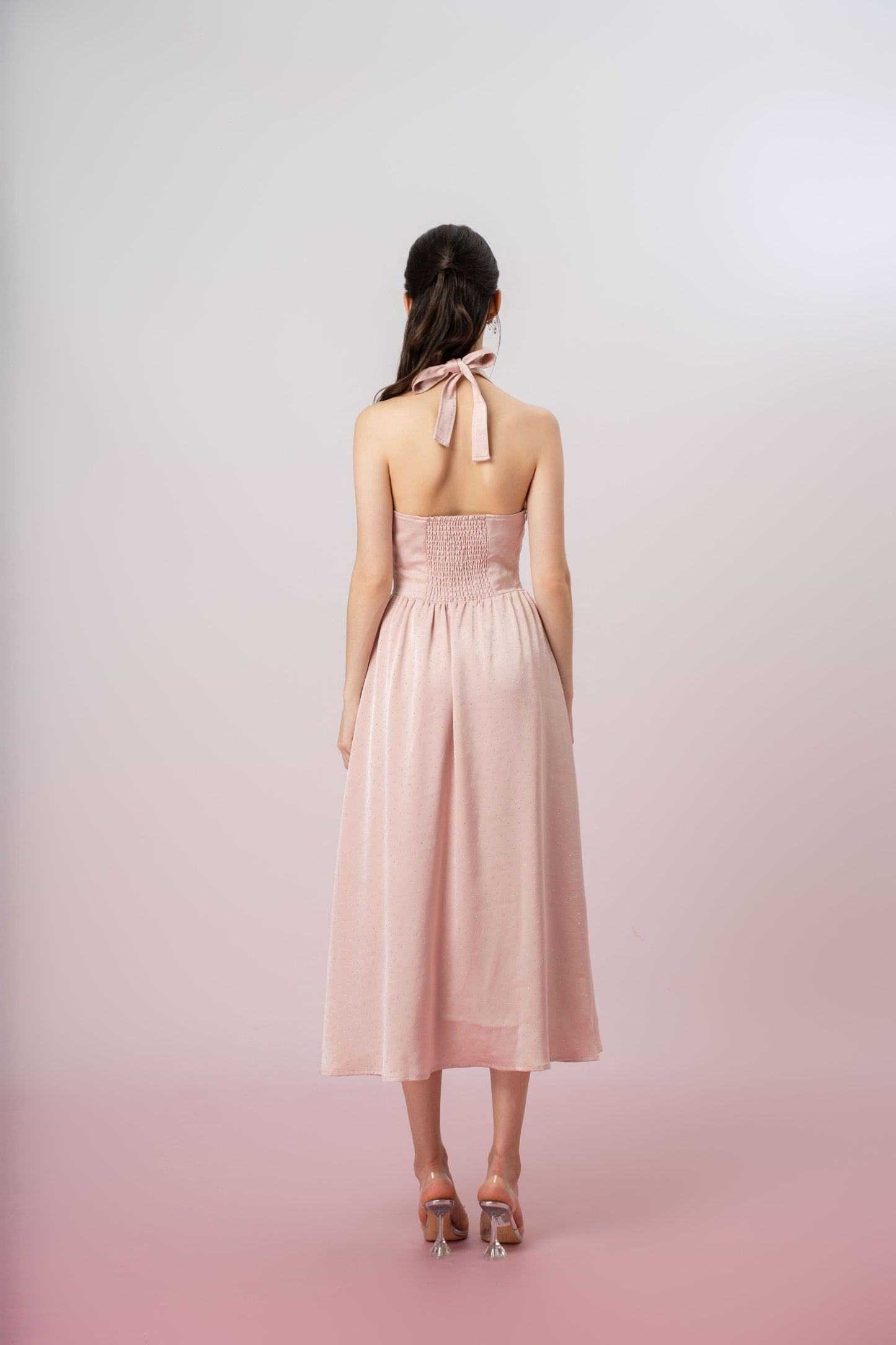 Genivieve Pink Twinkle Button Halter Dress