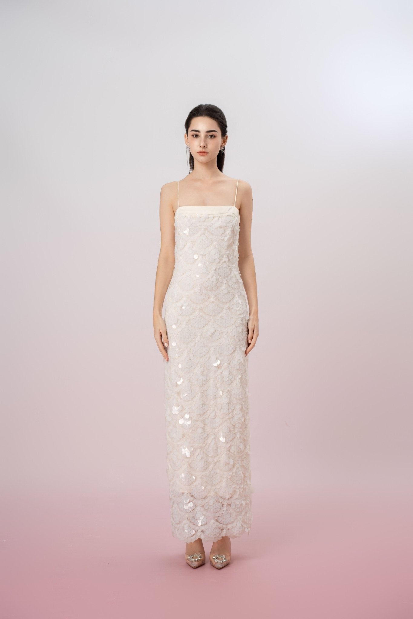 Gabriellen White Sequin Spaghetti Dress - Nimisski