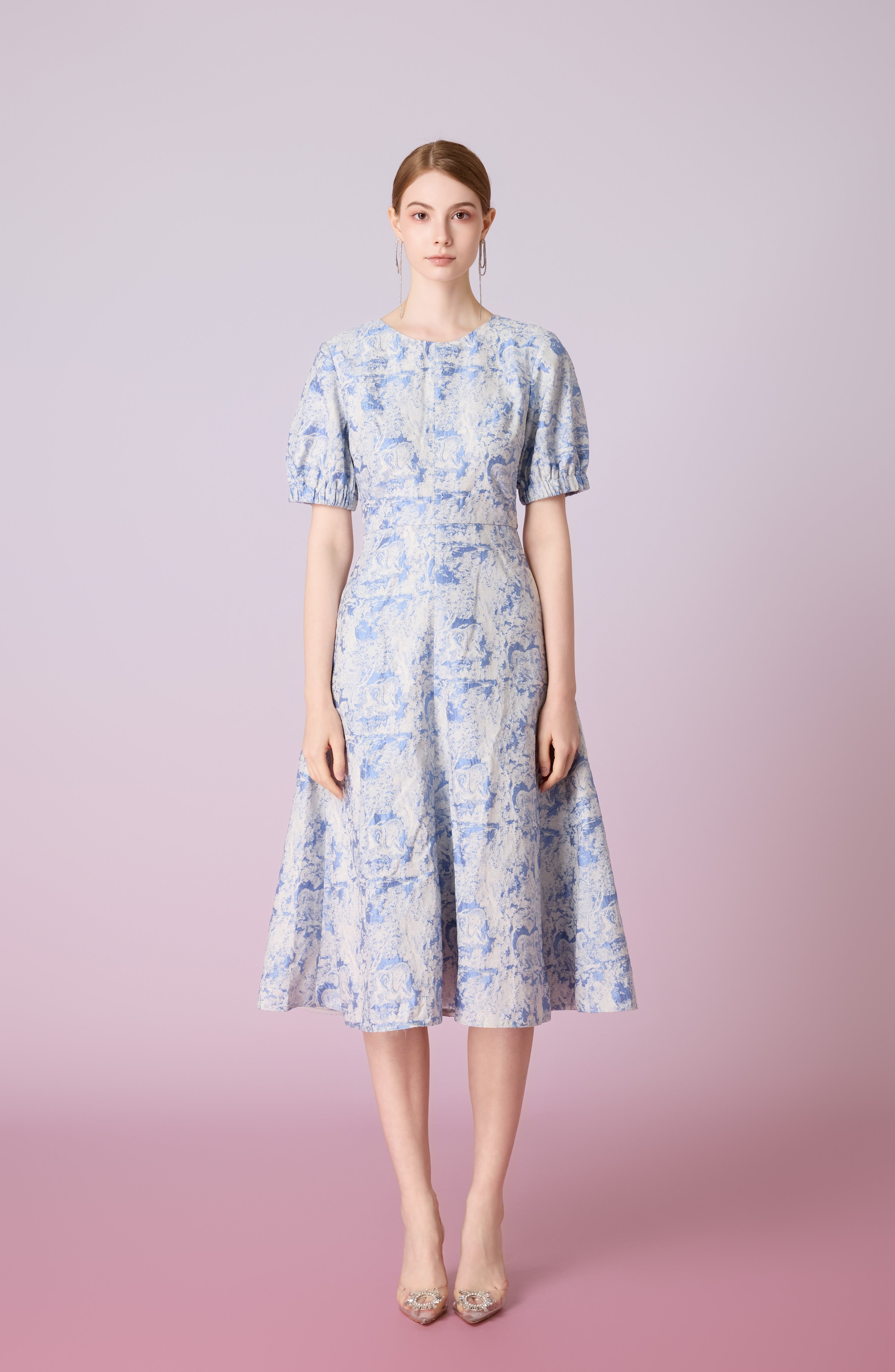 Joleen White Animal Print In Blue Midi Dress