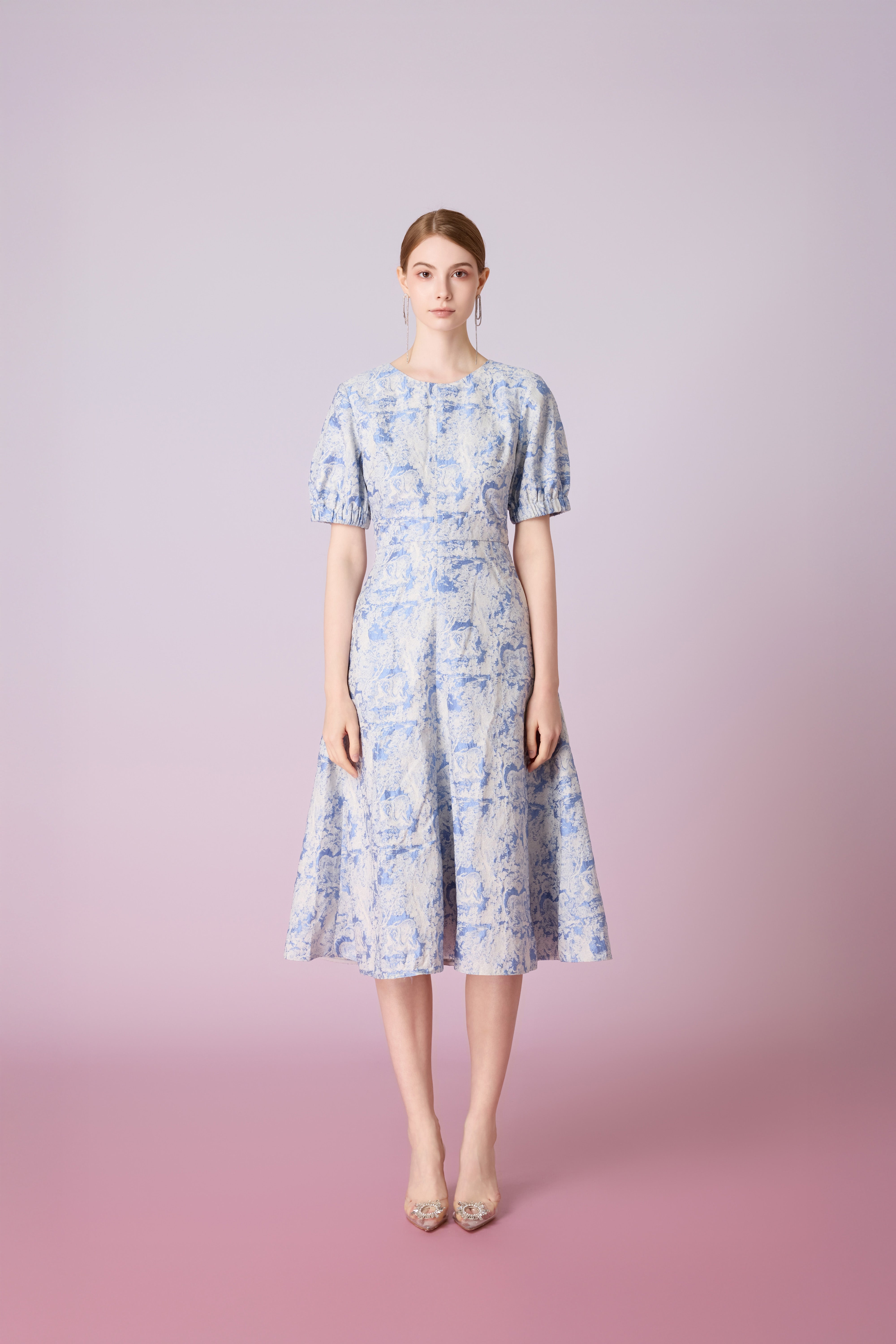 Joleen White Animal Print In Blue Midi Dress