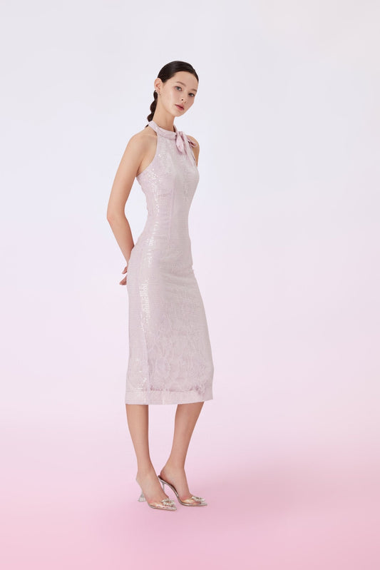 Gallia Light Plum Sequins Halter Dress - Nimisski