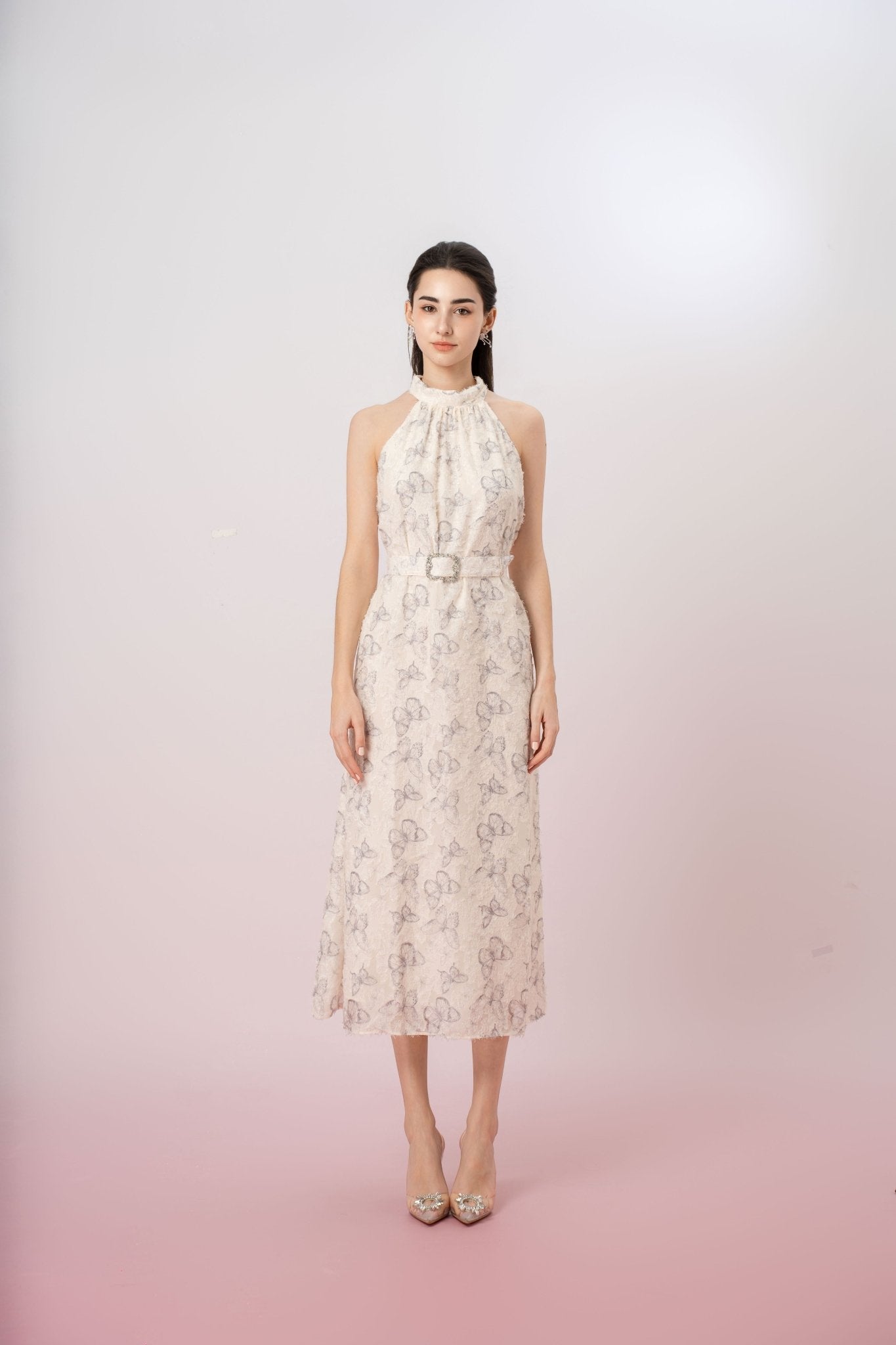 Geertruida Butterfly Print White Dress - Nimisski