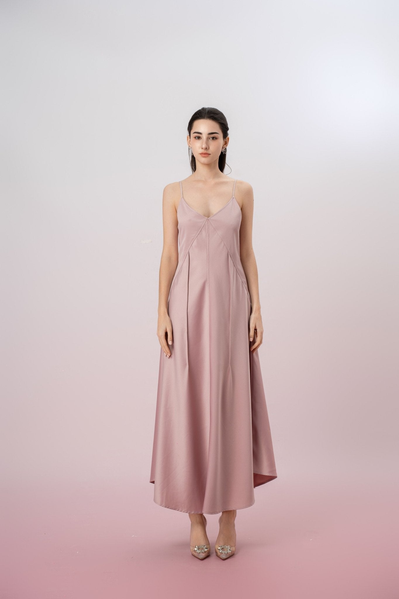 Ivelisse Dusty Pink V - Neck Midi Slip Dress - Nimisski