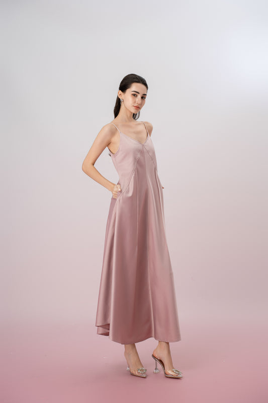 Ivelisse Pink Sateen Panel Slip Dress