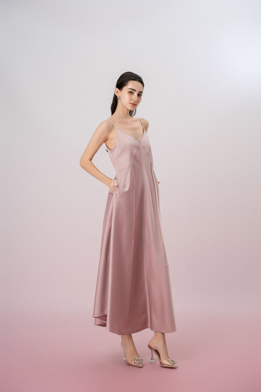 Ivelisse Dusty Pink V - Neck Midi Slip Dress - Nimisski