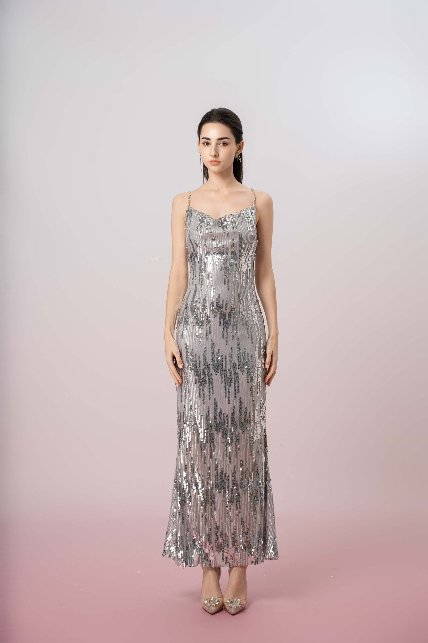 Jacketta Silver Sequin Strap Dress - Nimisski
