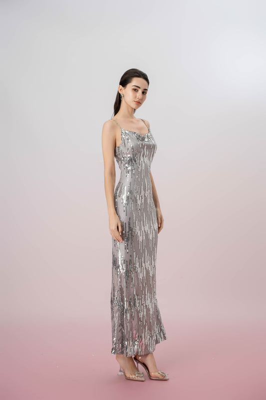 Jacketta Silver Sequin Strap Dress - Nimisski