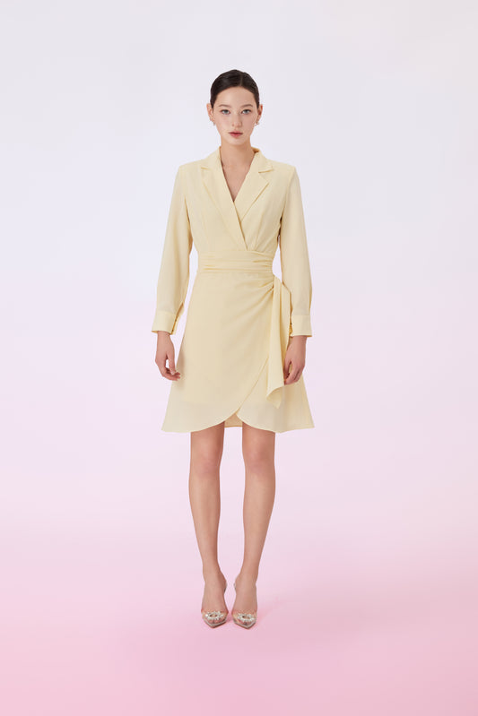 Gambhira Yellow Wrap Long Sleeve Dress