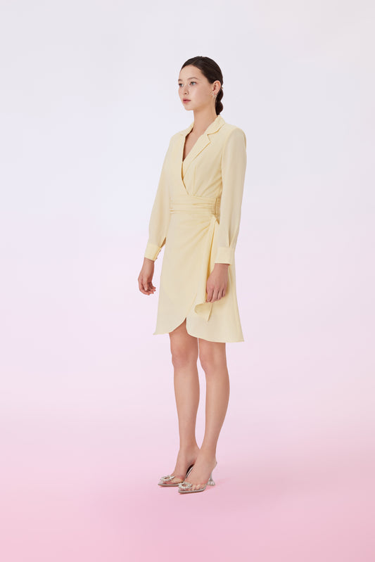 Gambhira Yellow Wrap Long Sleeve Dress