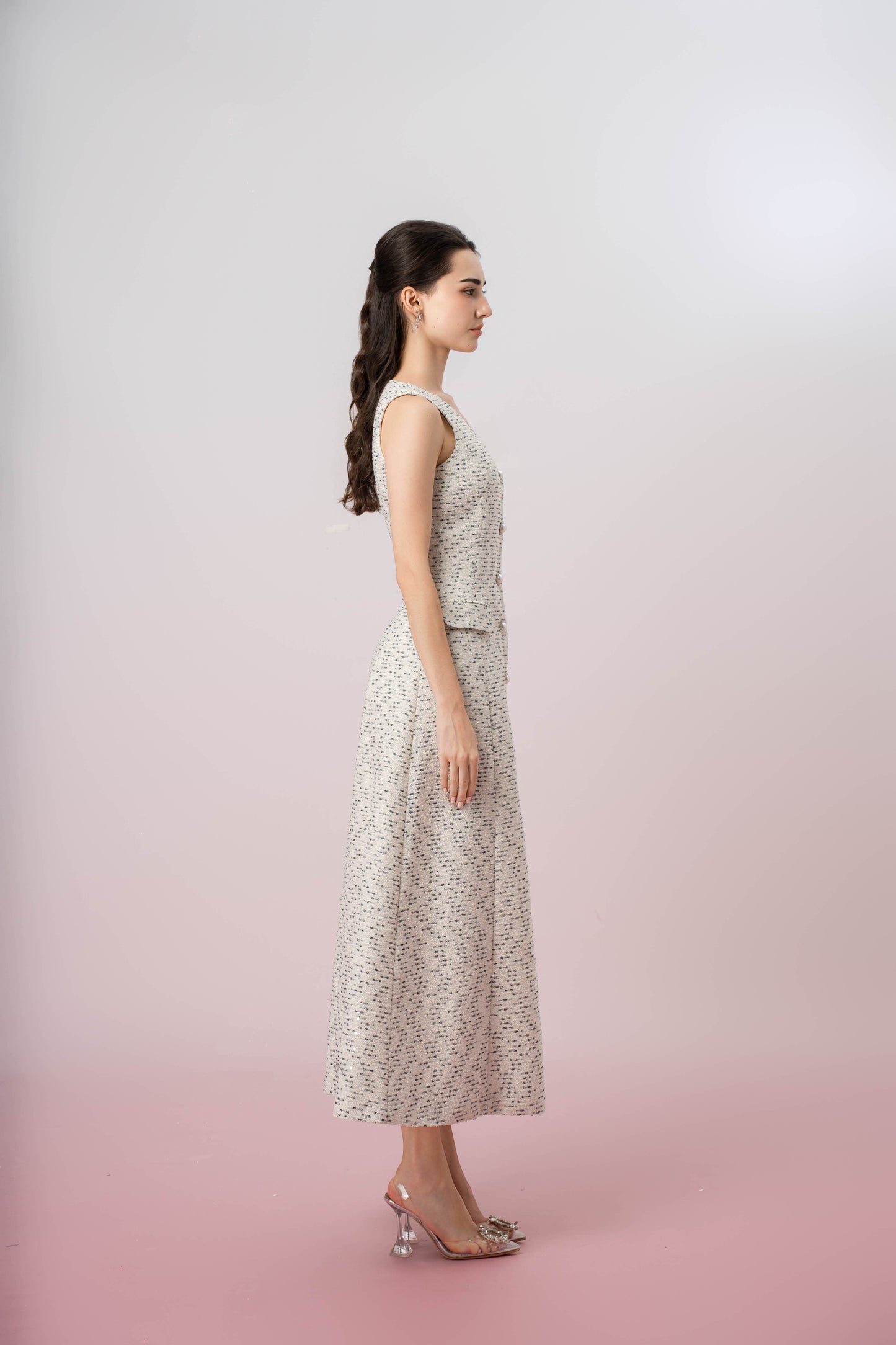 Geertje White Tweed Button Down Dress