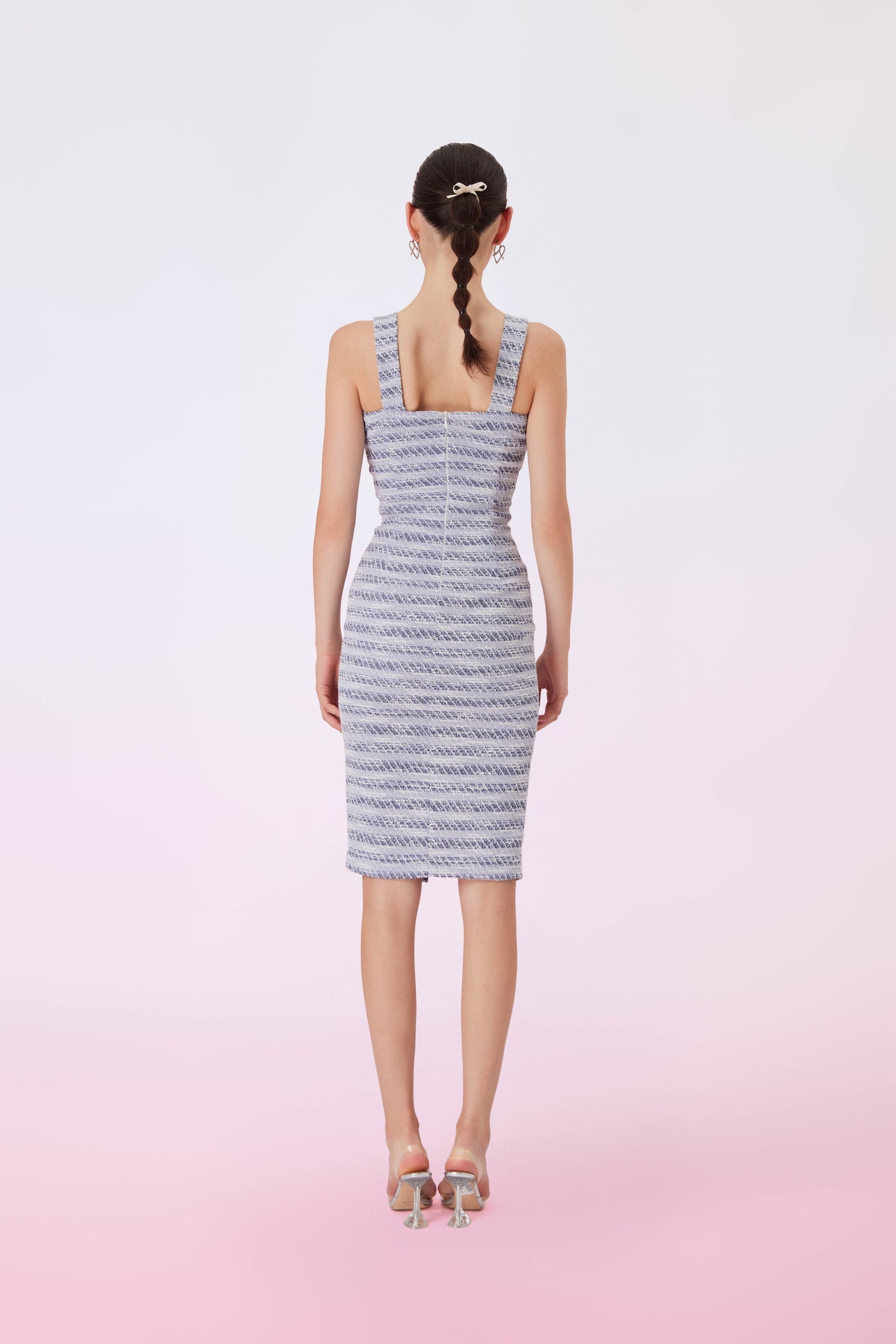 Gatita Blue Tweed Front Panel Strap Dress