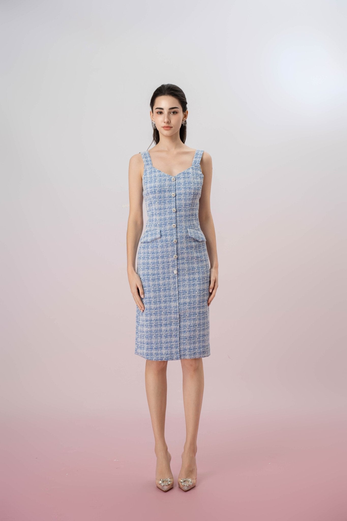 Ghislain Blue Tweed Strap Dress - Nimisski