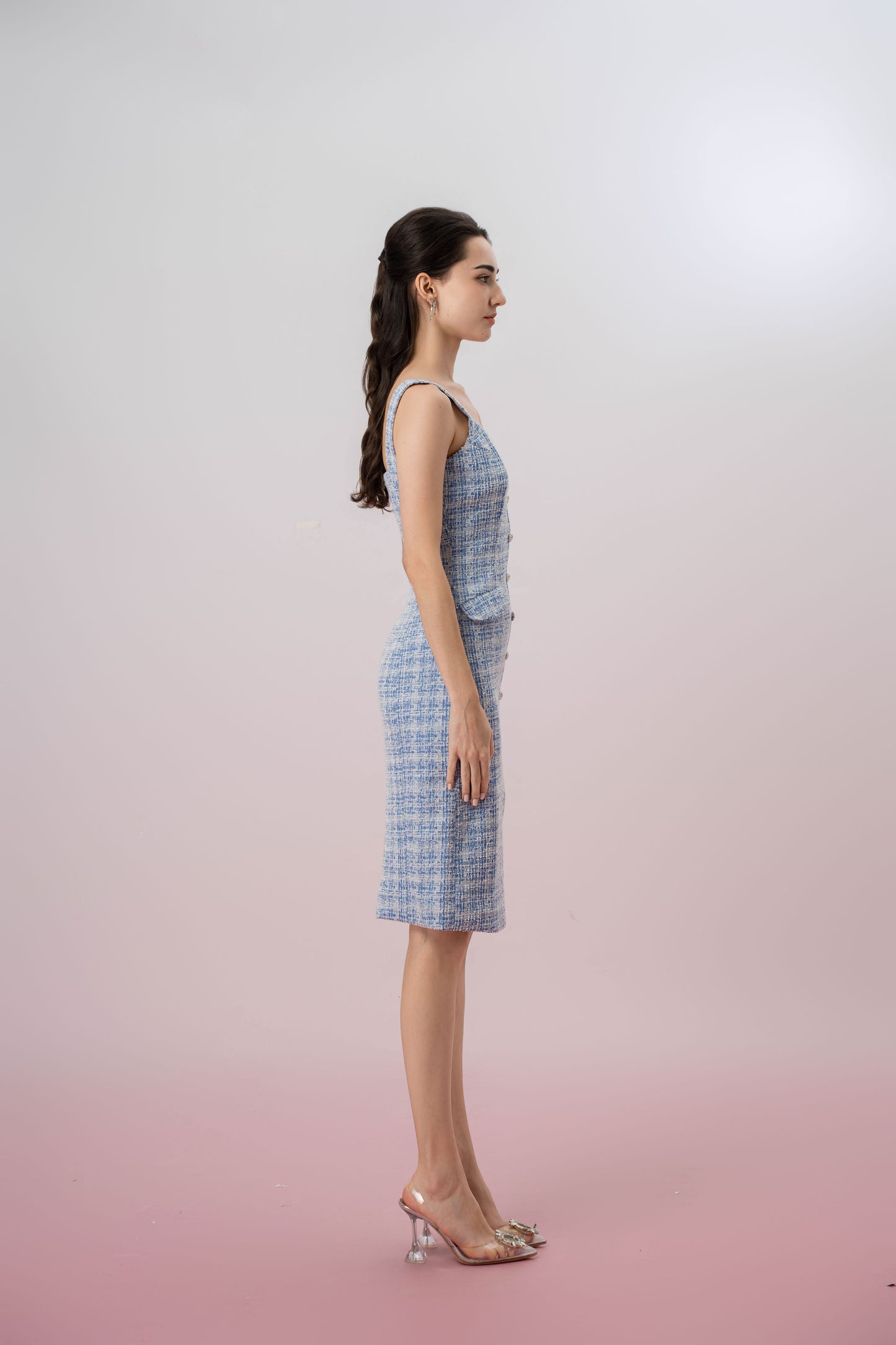 Ghislain Blue Tweed Strap Dress