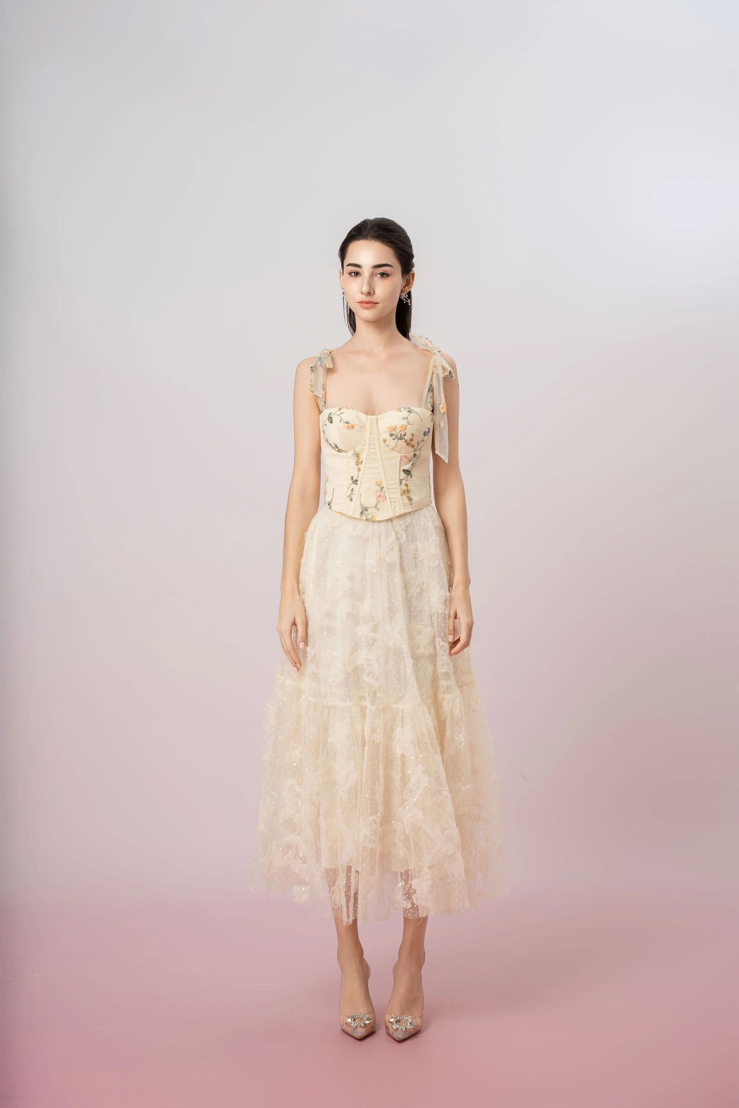 Grainne Light Yellow Flower Tulle Top