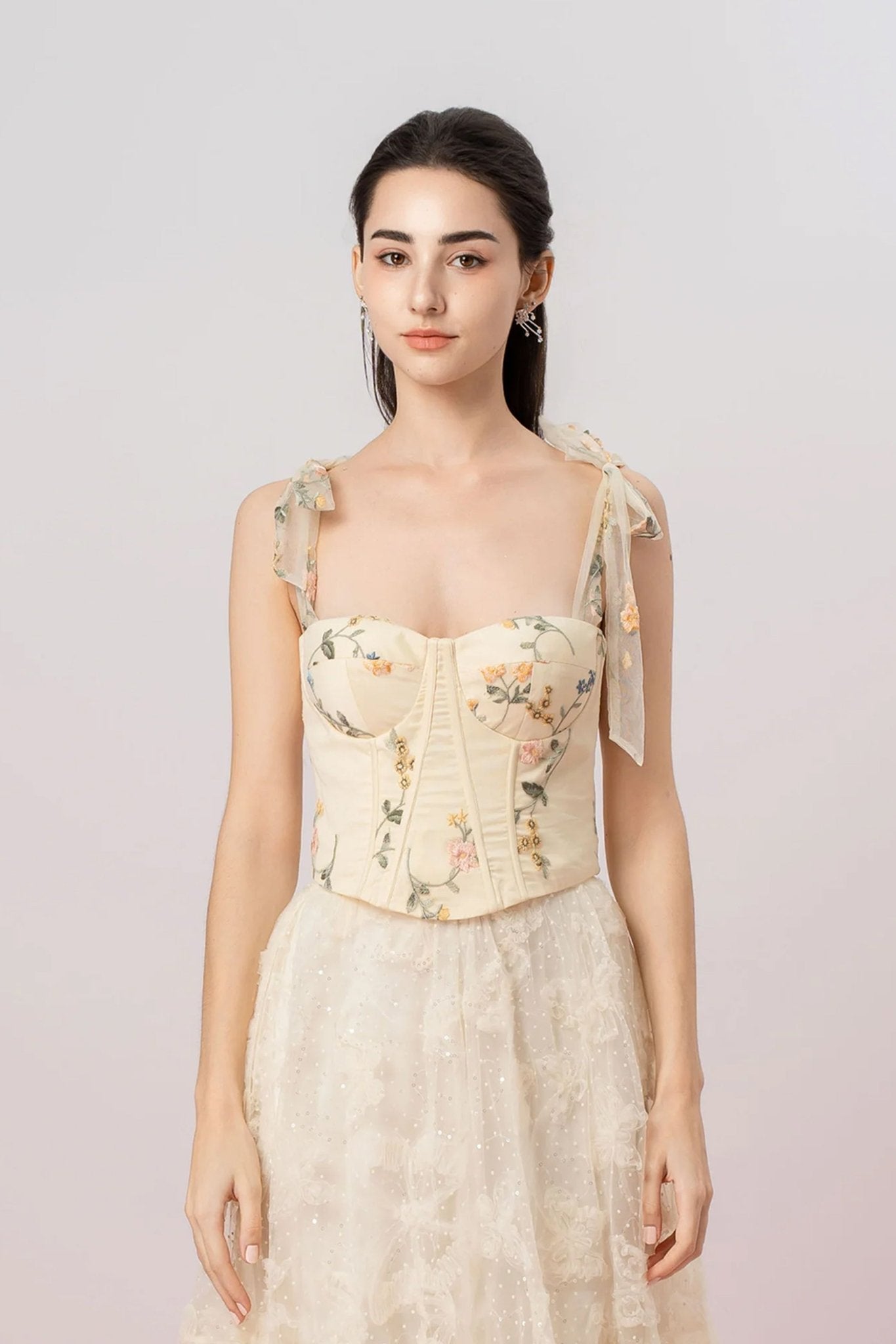 Grainne Light Yellow Flower Tulle Top - Nimisski