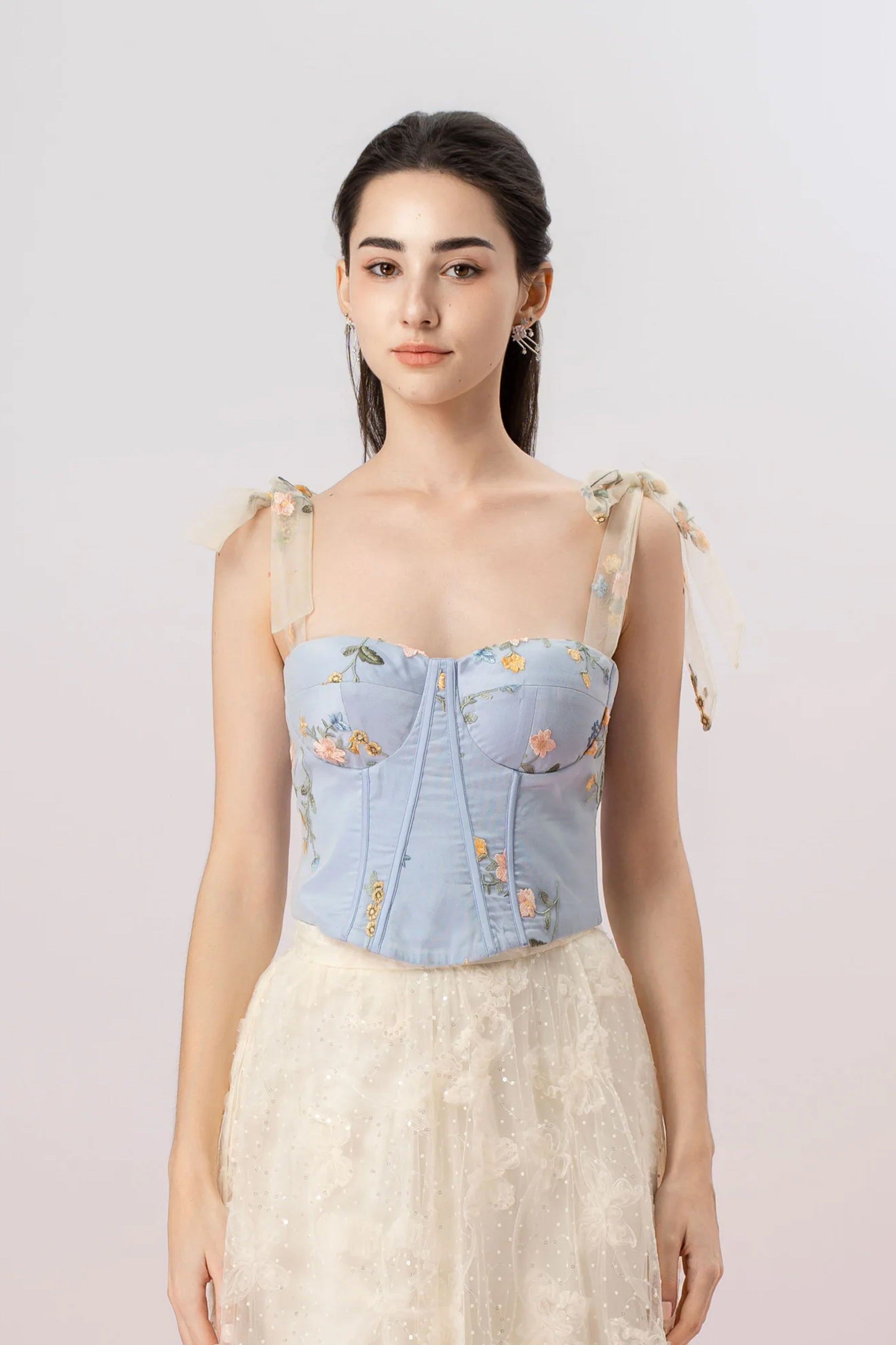 Grainne Light Blue Flower Tulle Top