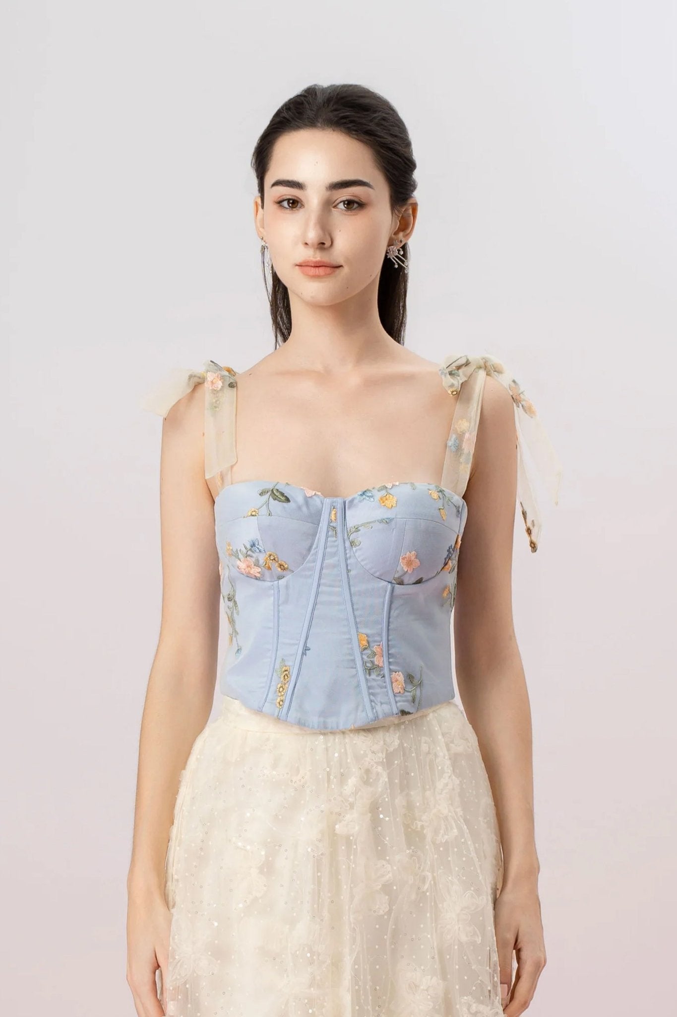 Grainne Light Blue Flower Tulle Top - Nimisski