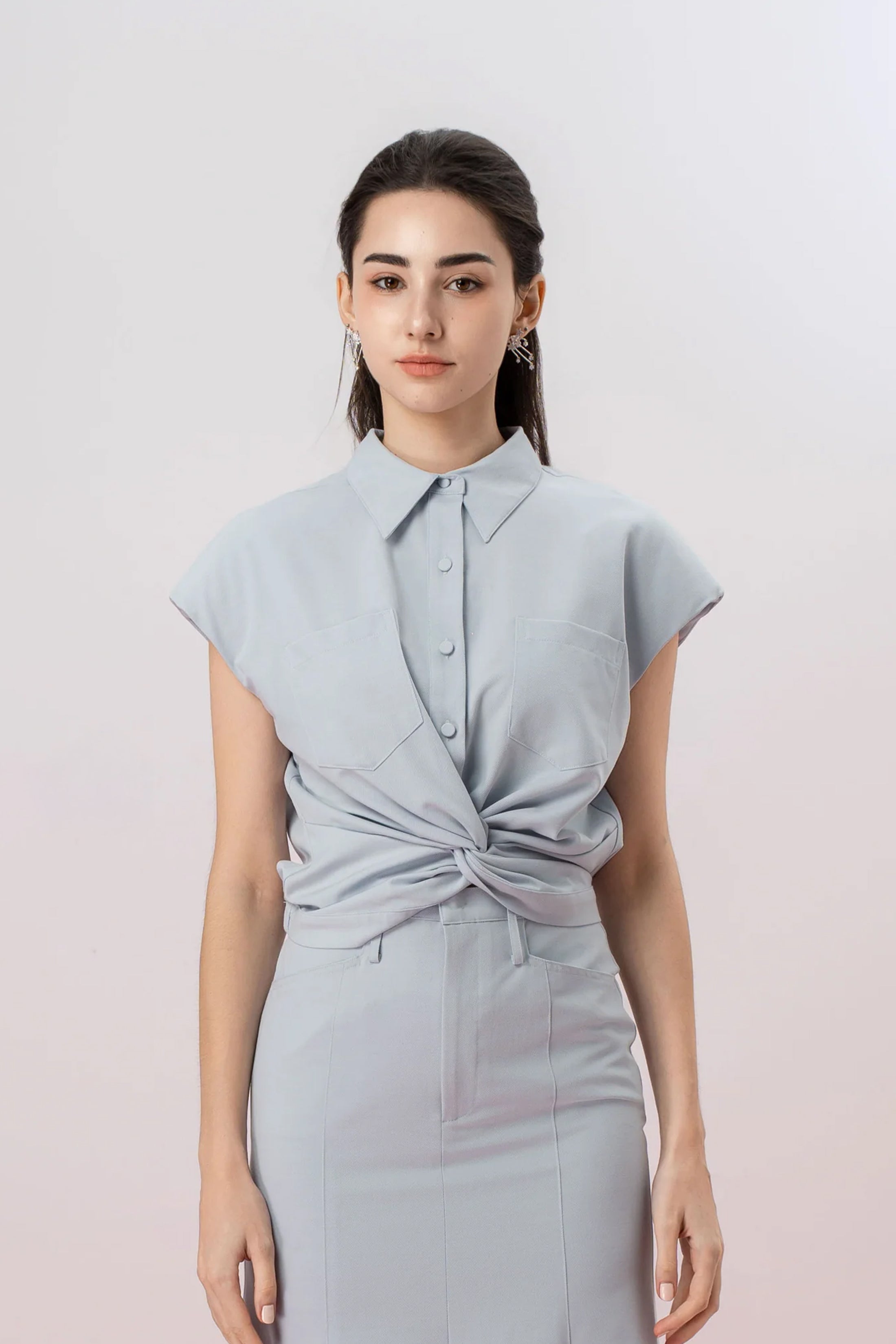 Gaela Light Blue Button Sleeveless Top