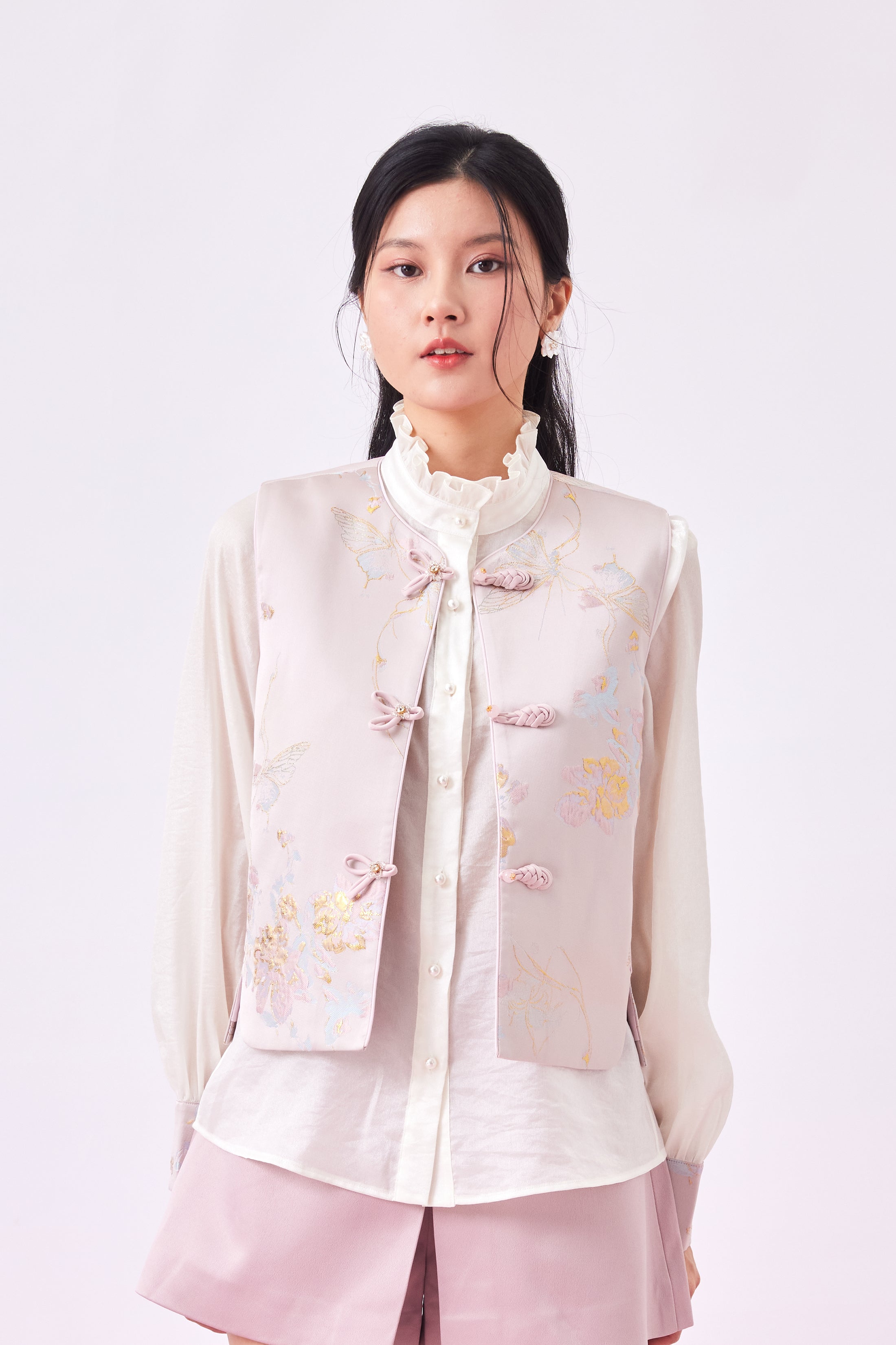Gabrina Pink Butterfly Knot Sleeveless Jacket