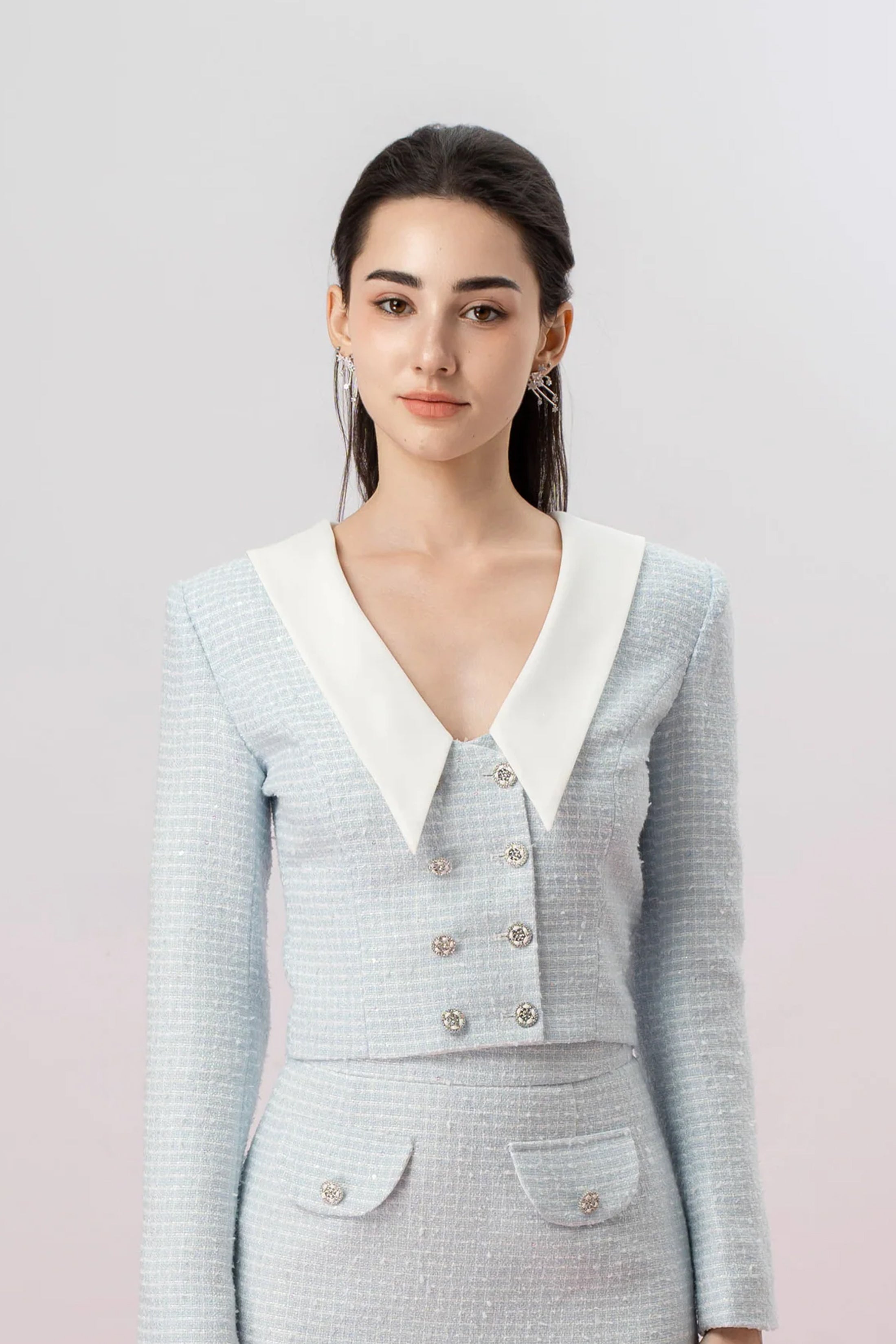 Gayline Blue Tweed Long Sleeve Top