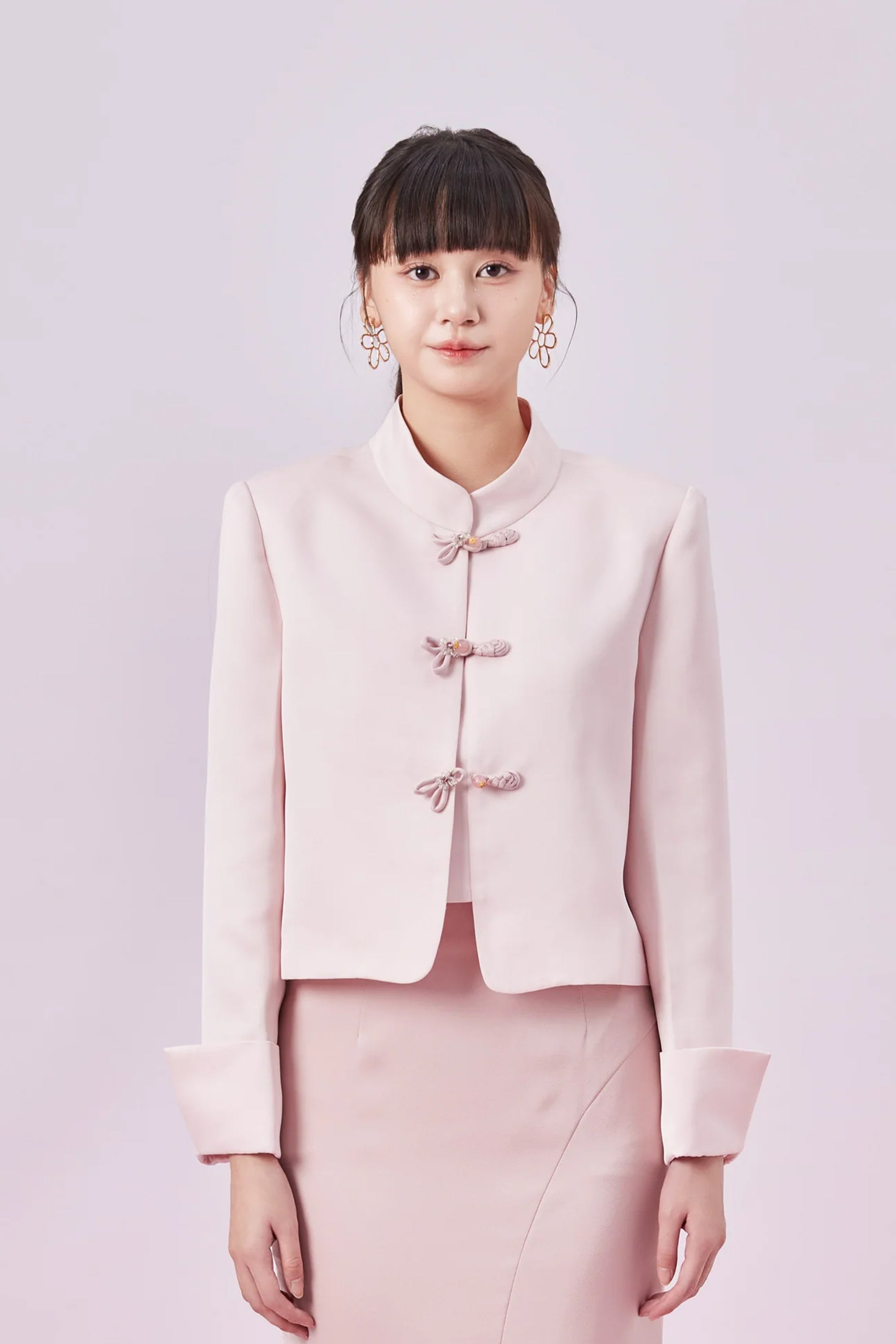 Genelle Pink Mandarin Collar Top