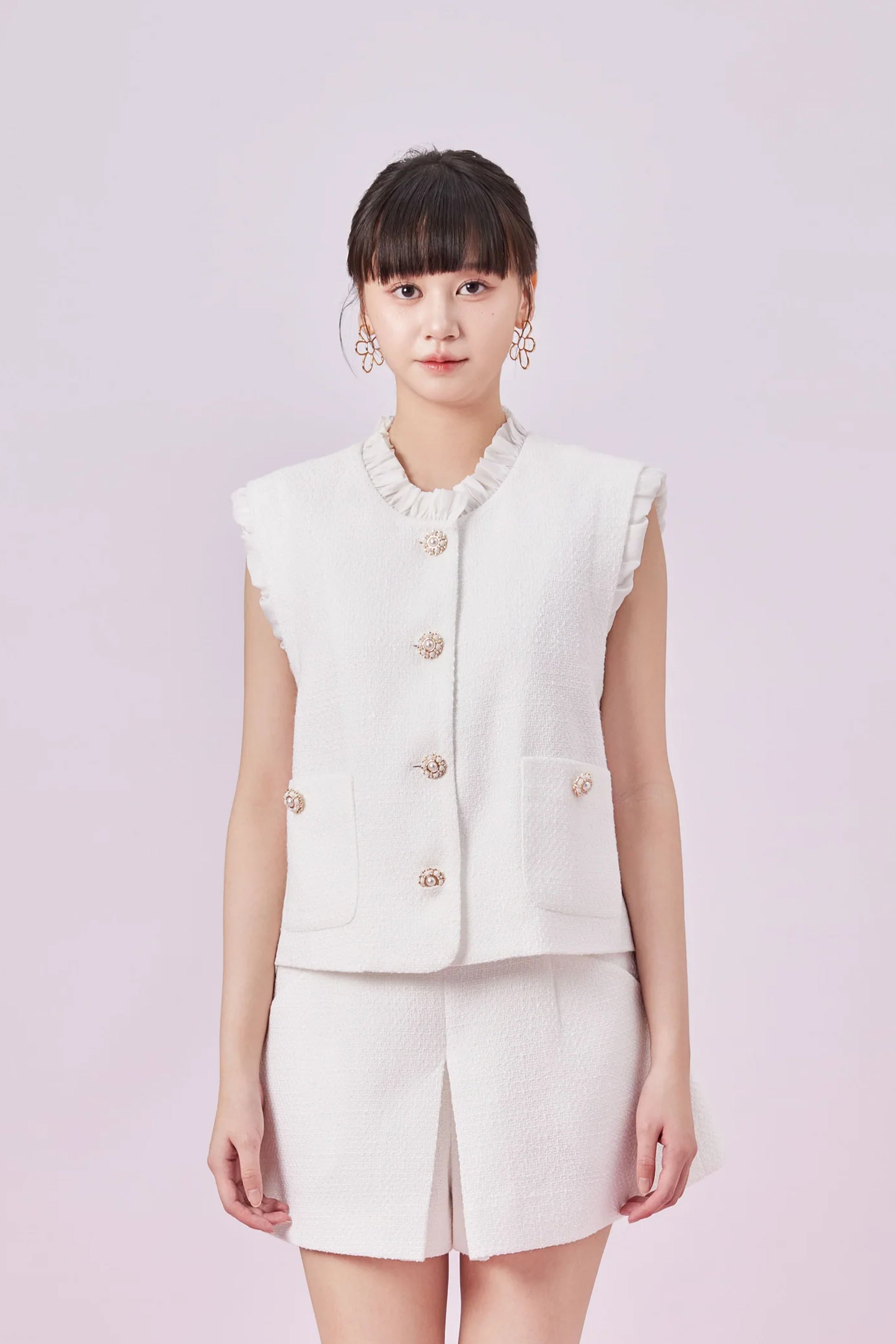 Ghislaine White Tweed Sleeveless Top