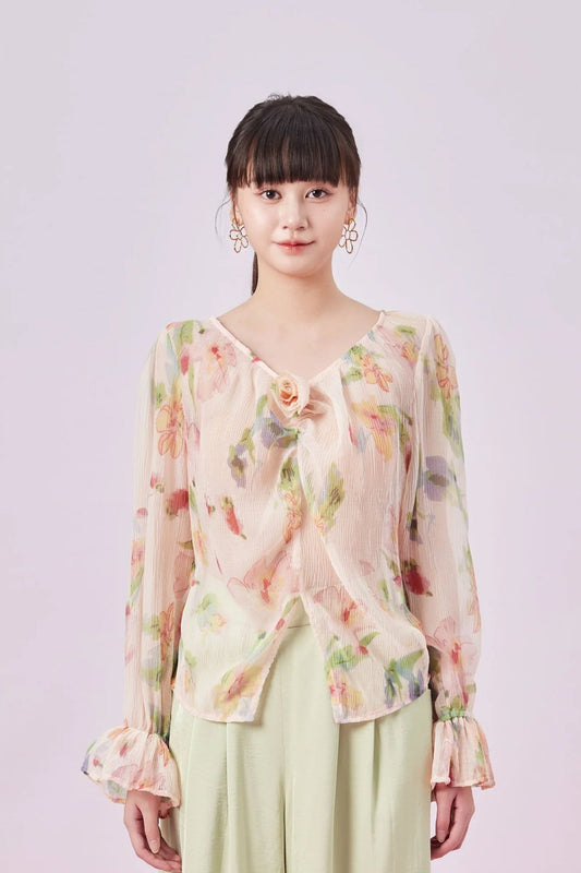 Gilah Floral Print Peach Top - Nimisski