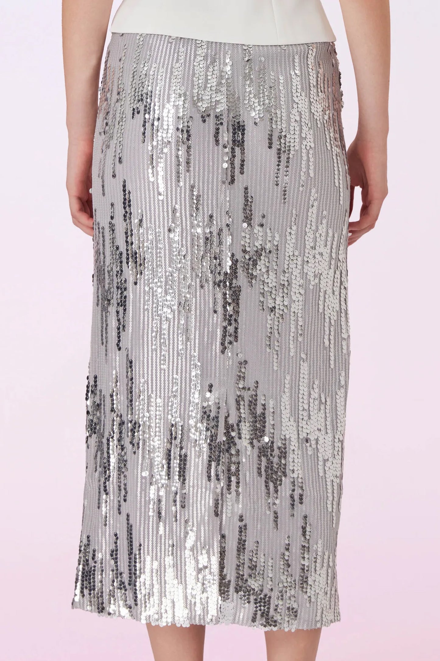 Gafna Silver Sequins Pencil Skirt