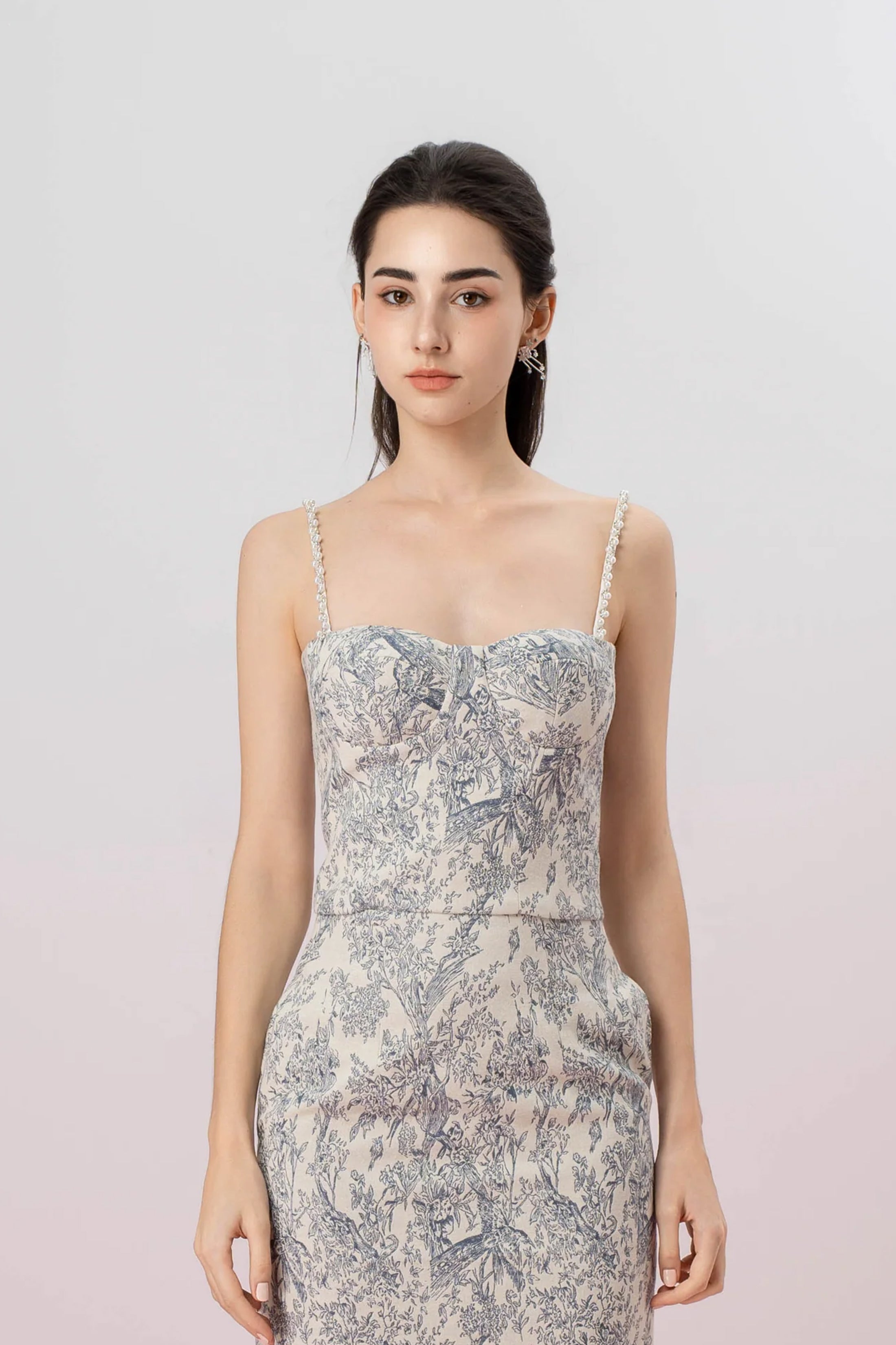 Gabrila Off White Denim Print Bustier Top