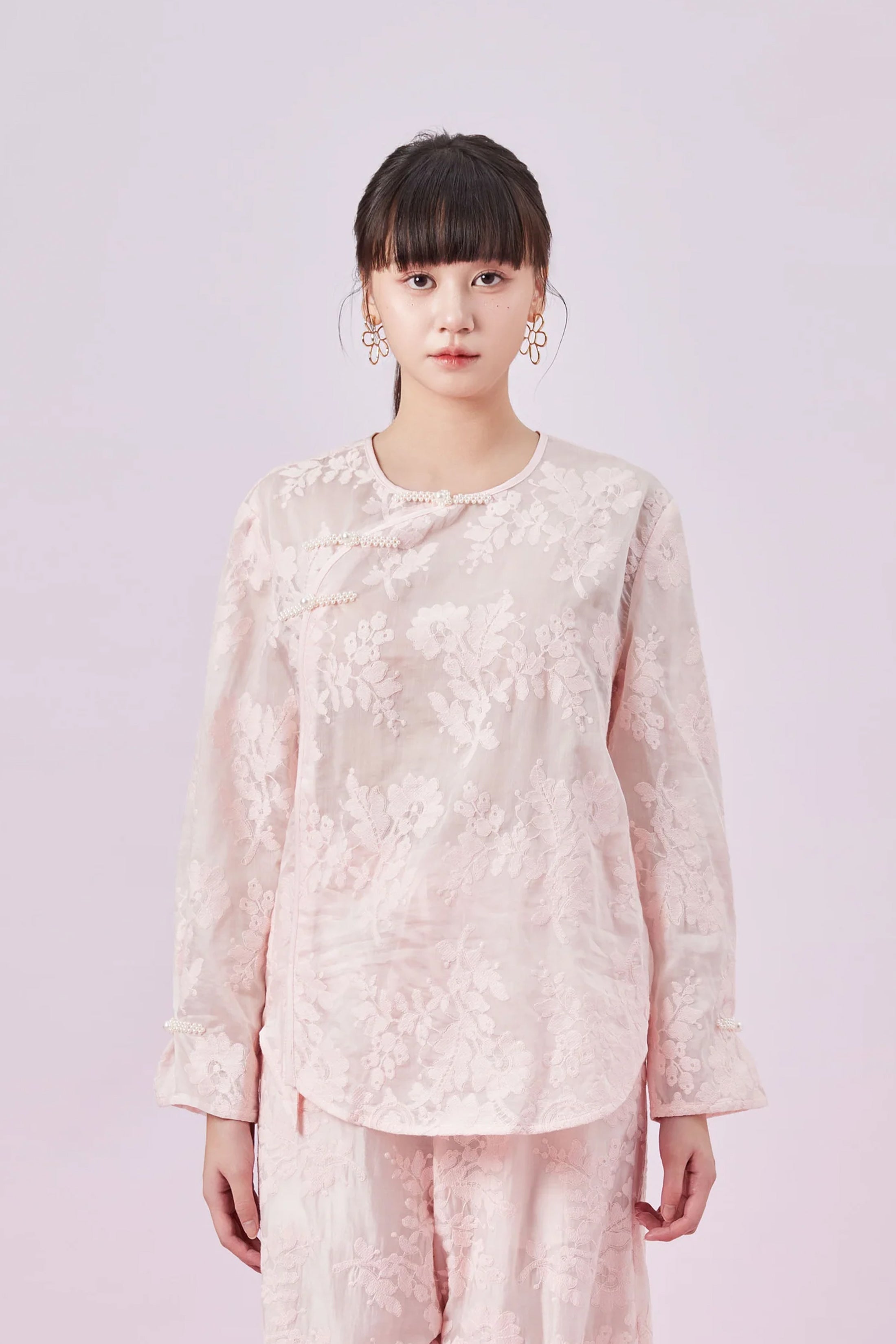 Galyena Pink Emboss Chinese Top