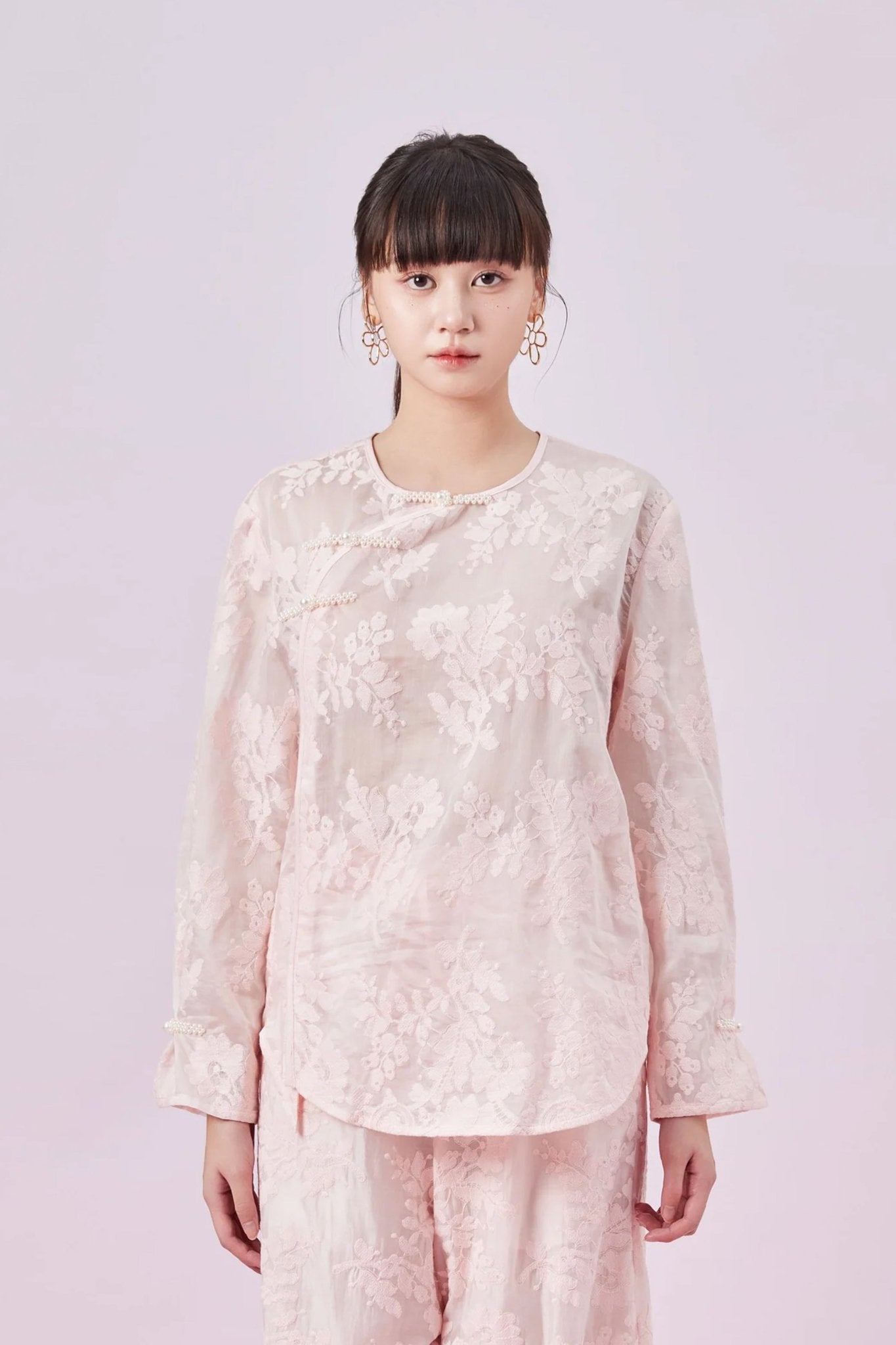 Galyena Pink Emboss Chinese Top - Nimisski