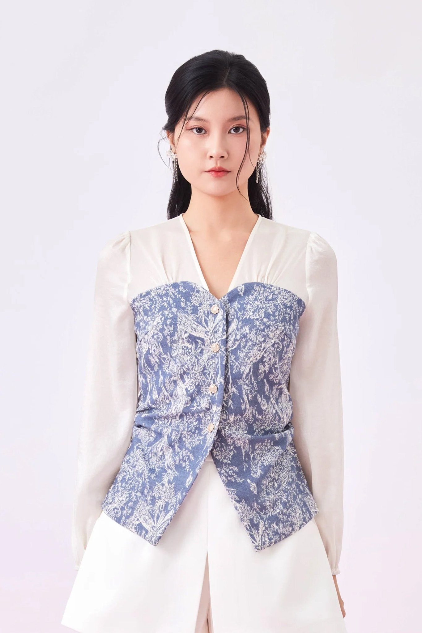 Grizelda Blue Denim Print Top - Nimisski
