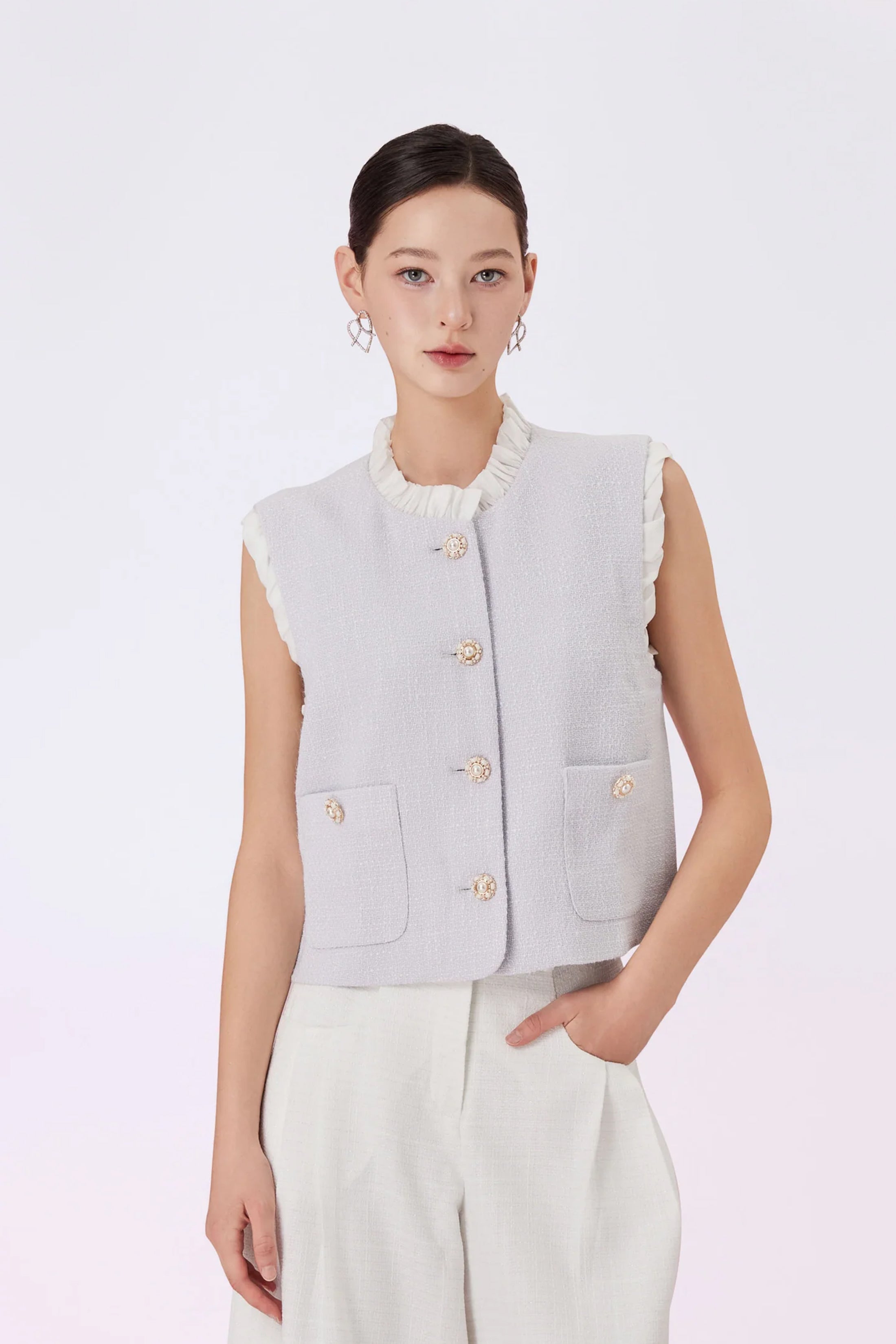 Ghislaine Blue Tweed Sleeveless Top - Nimisski