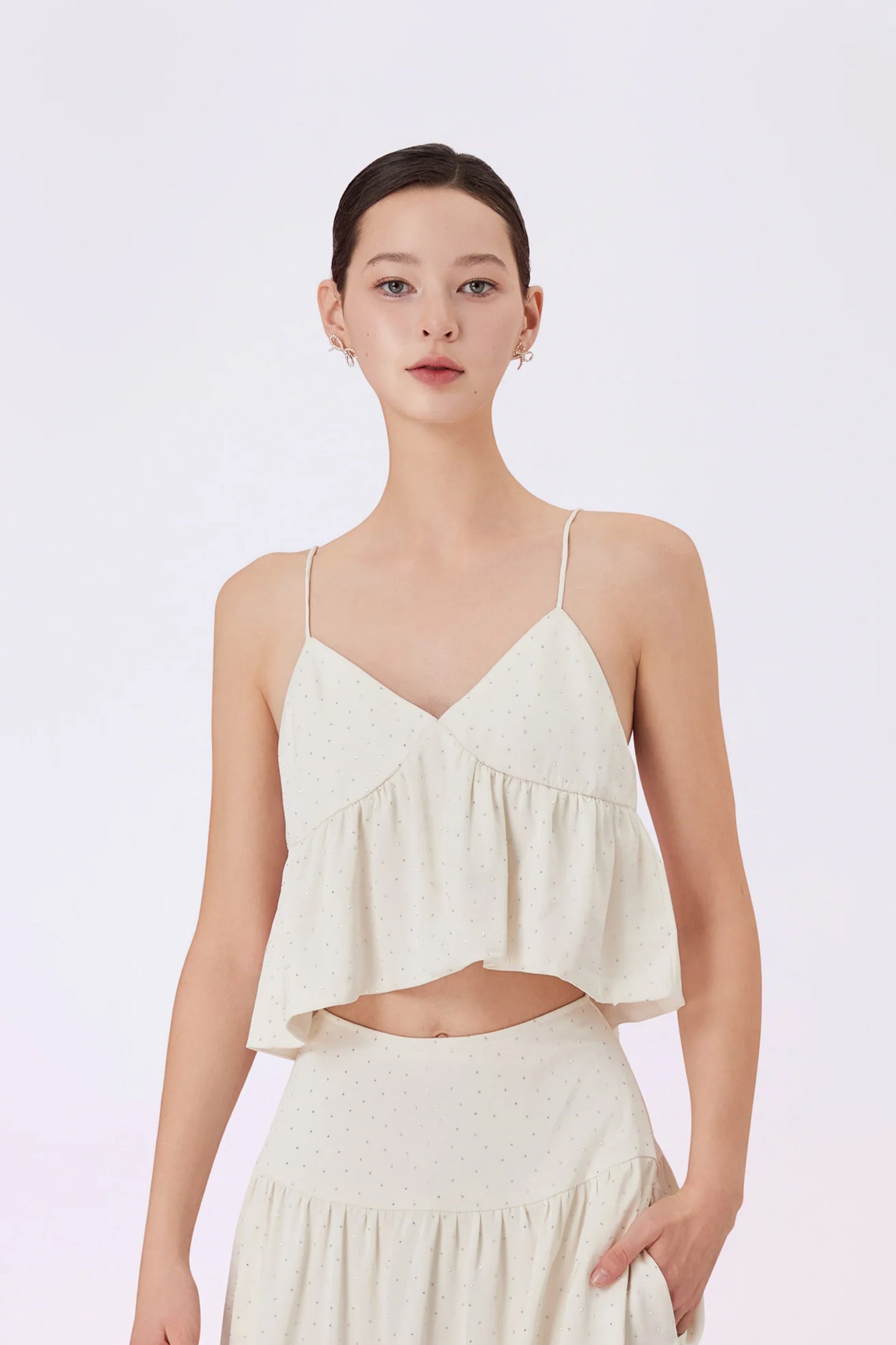 Gallya Cream Twinkle Spaghetti Top