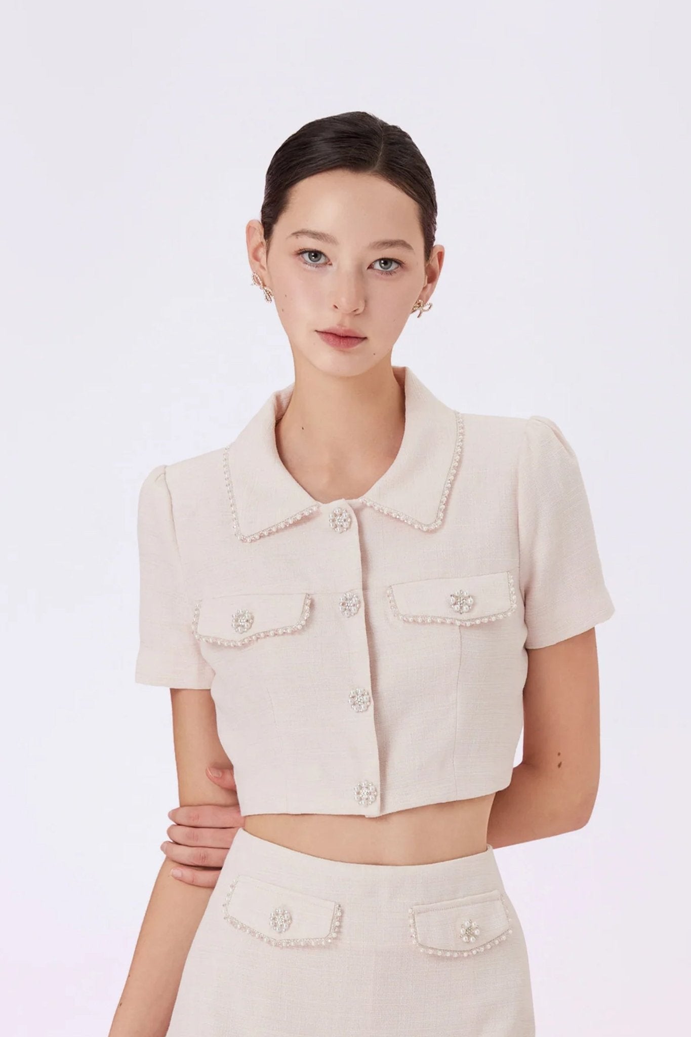 Geana Pink Tweed Cropped Top - Nimisski