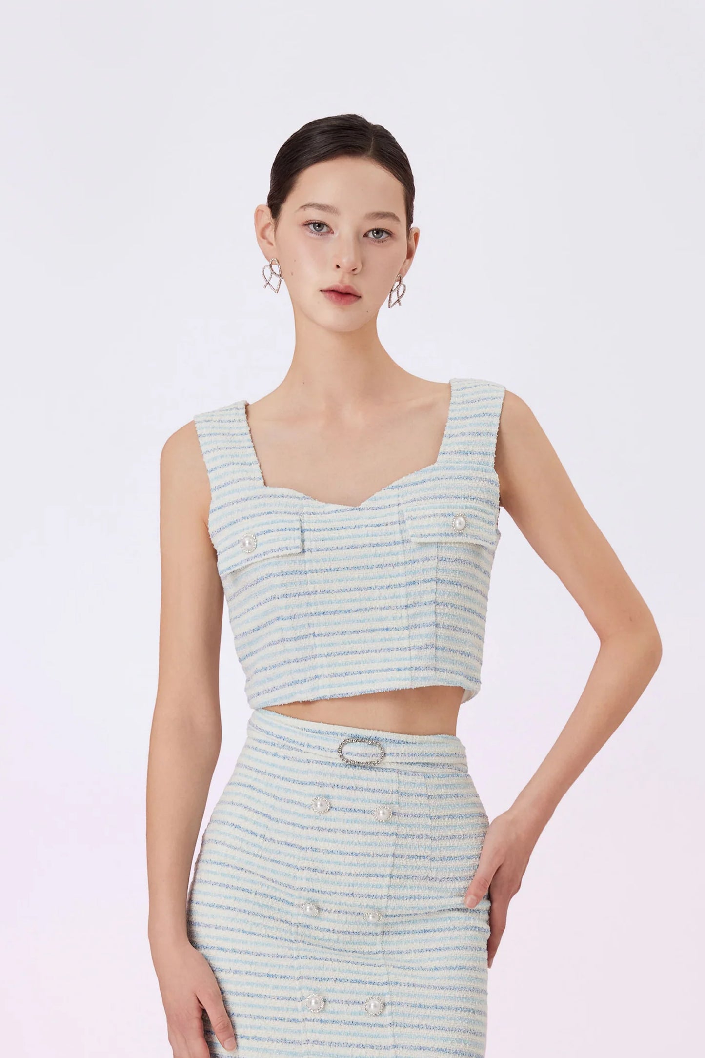 Ginevra Light Blue Tweed Top