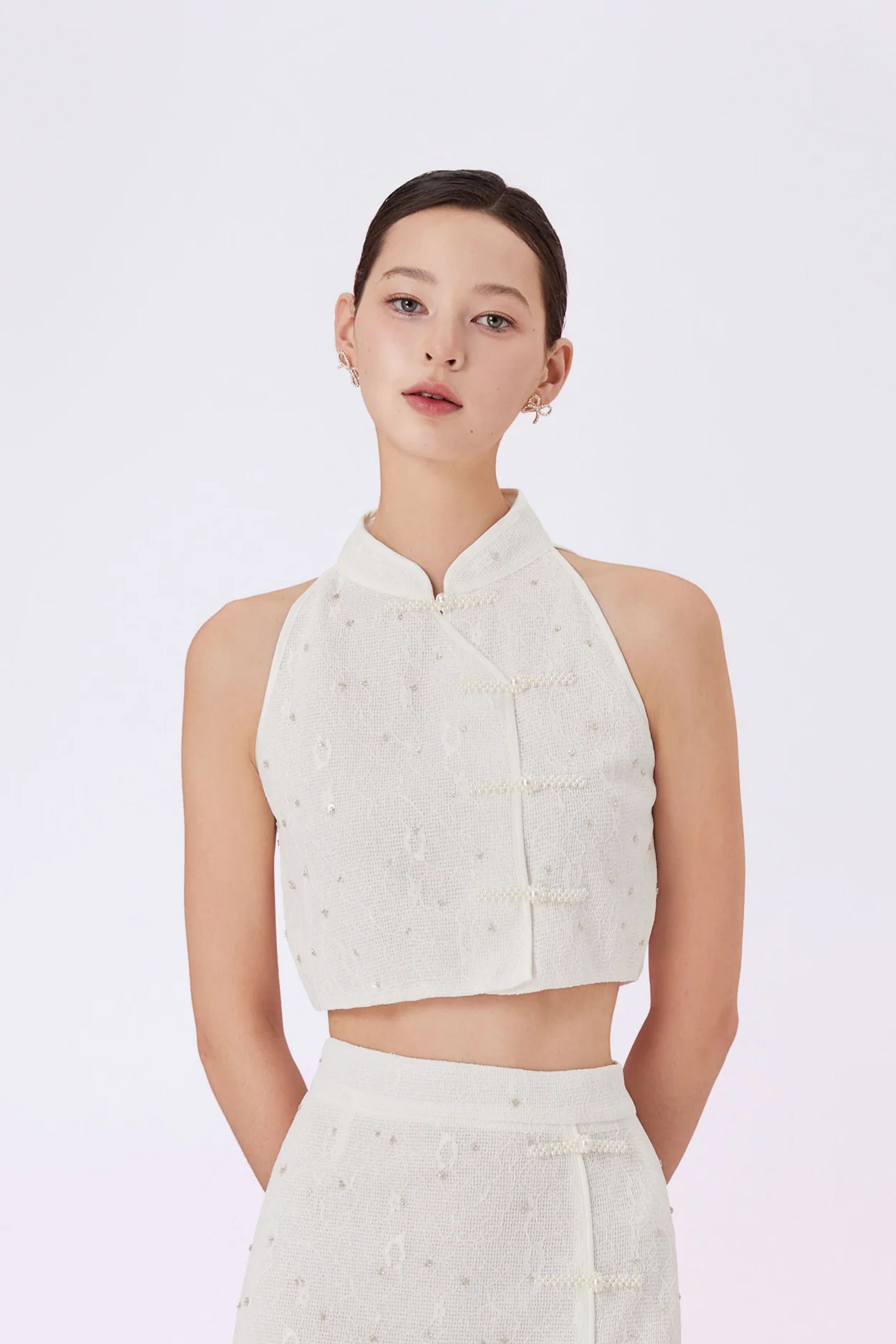 Galiena White Lace Cheongsam Top