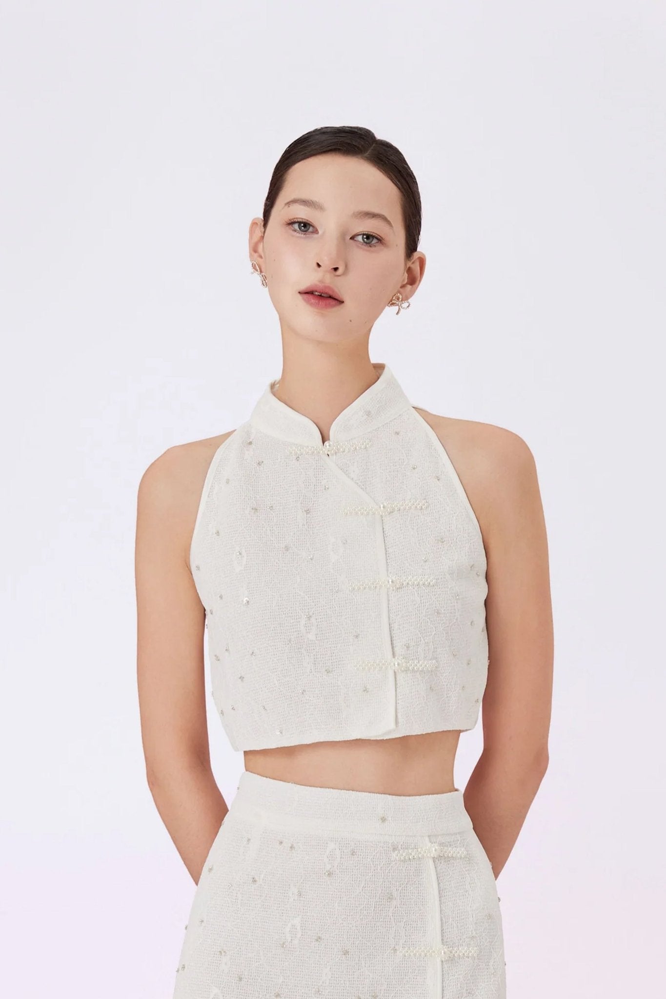 Galiena White Lace Cheongsam Top - Nimisski