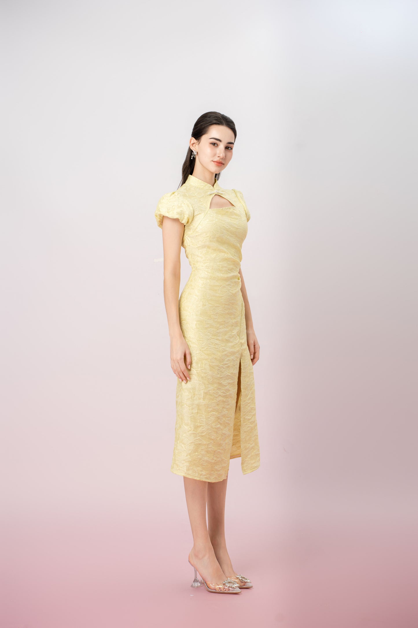 Jolietta Yellow Butterfly Cheongsam Dress