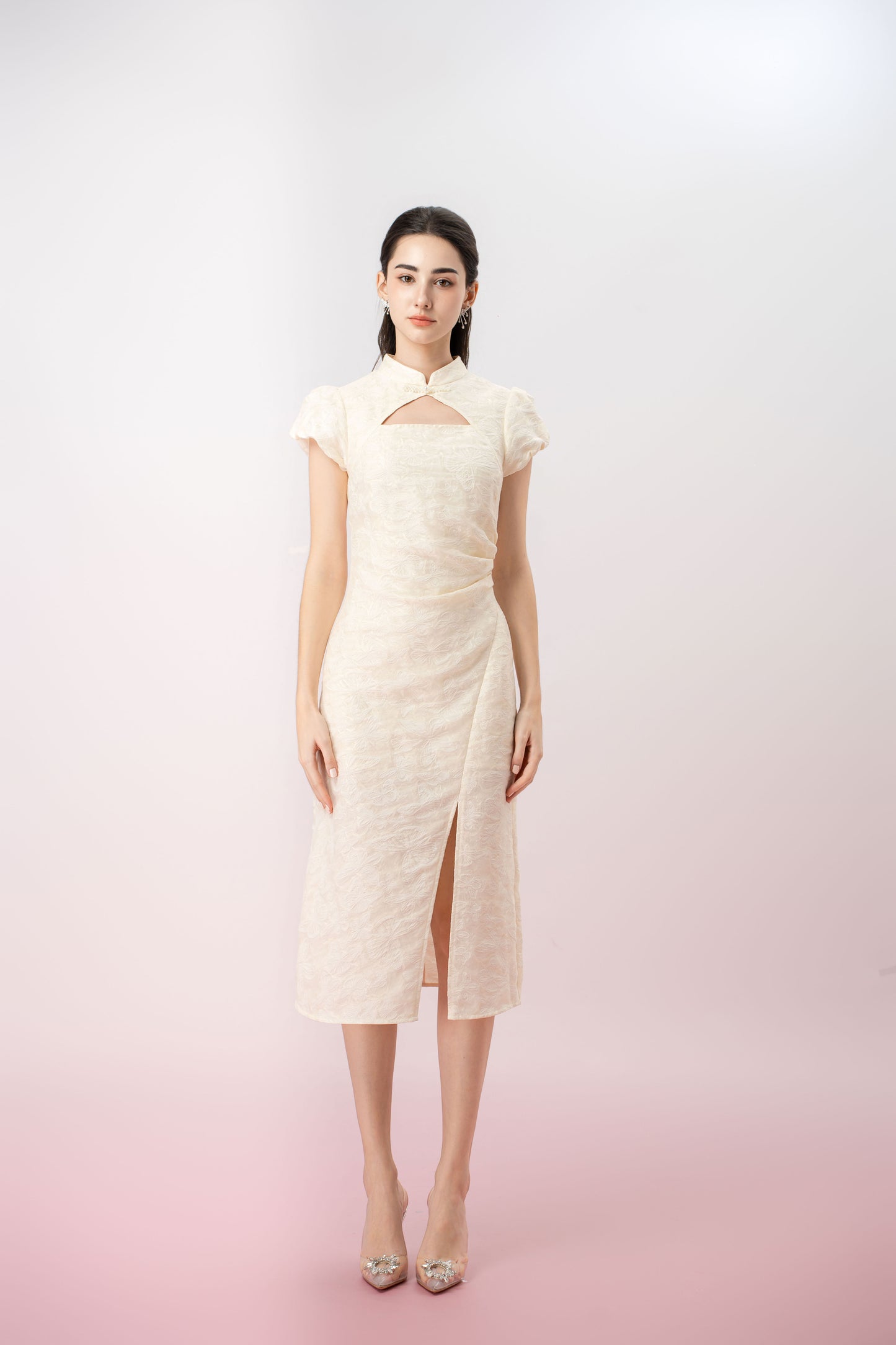 Jolietta Cream Butterfly Cheongsam Dress