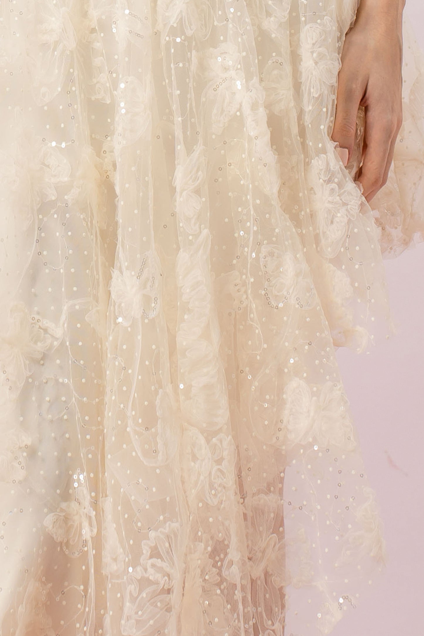 Heloise Cream Sequins And Mesh Asymmetrical Tube Dress