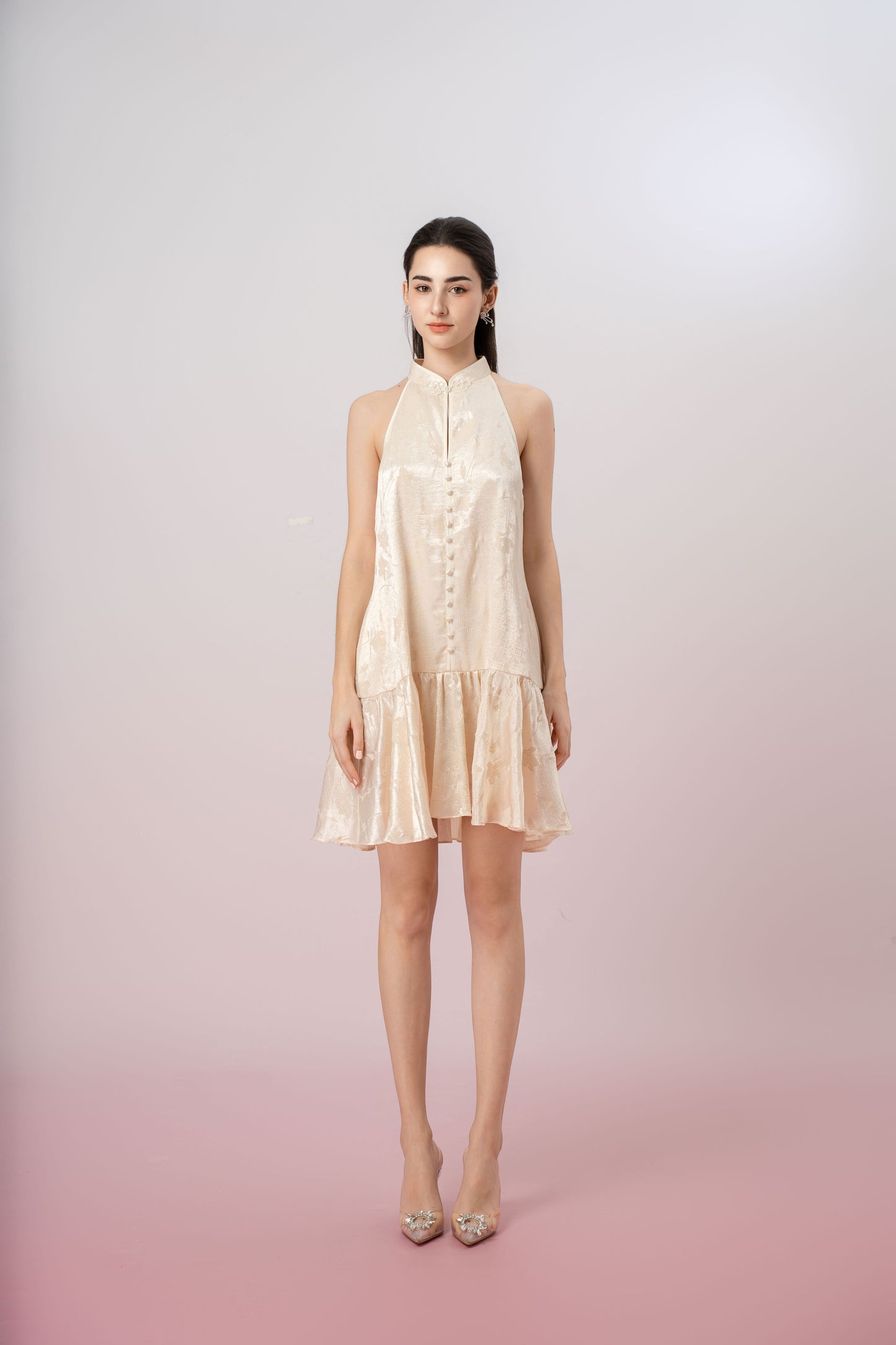 Janyne Cream Mandarin Collar Button Dress