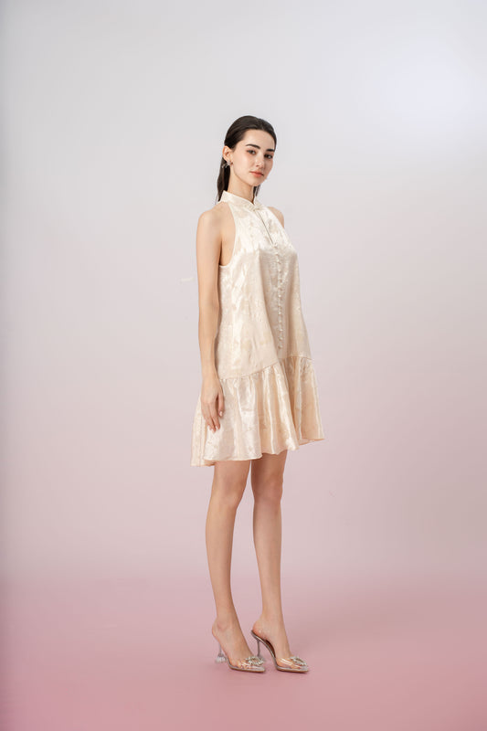 Janyne Cream Mandarin Collar Button Dress