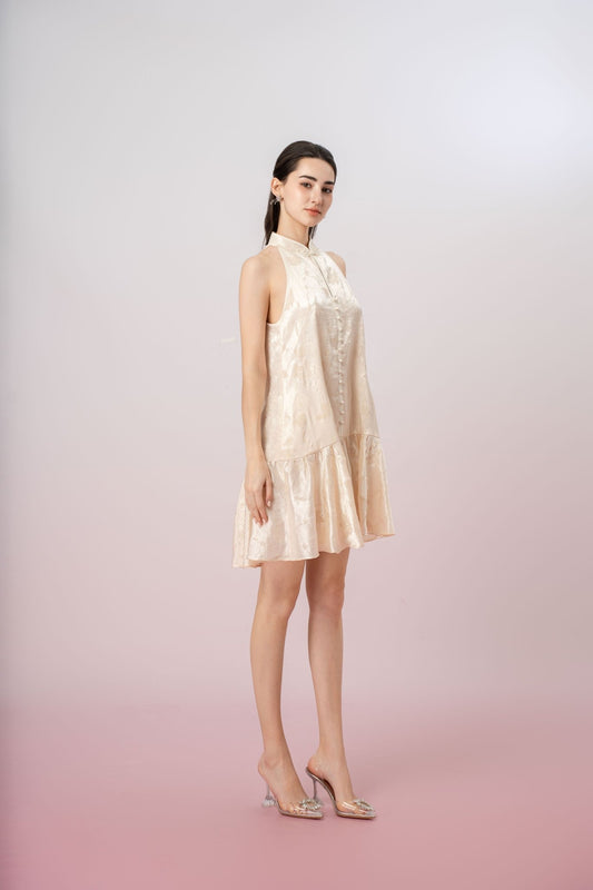Janyne Cream Mandarin Collar Button Dress - Nimisski