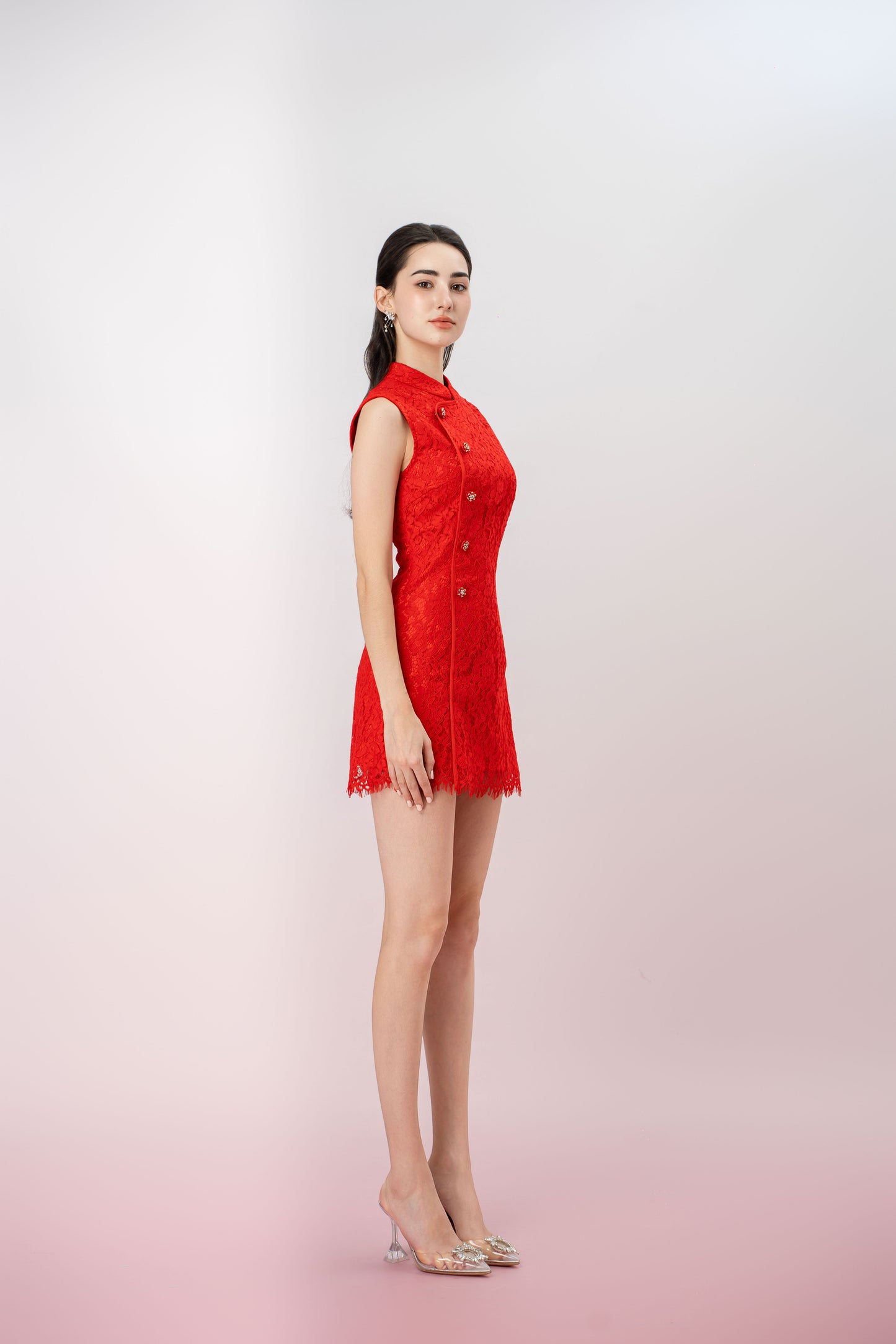 Jeanetta Red Lace Modern Cheongsam Dress