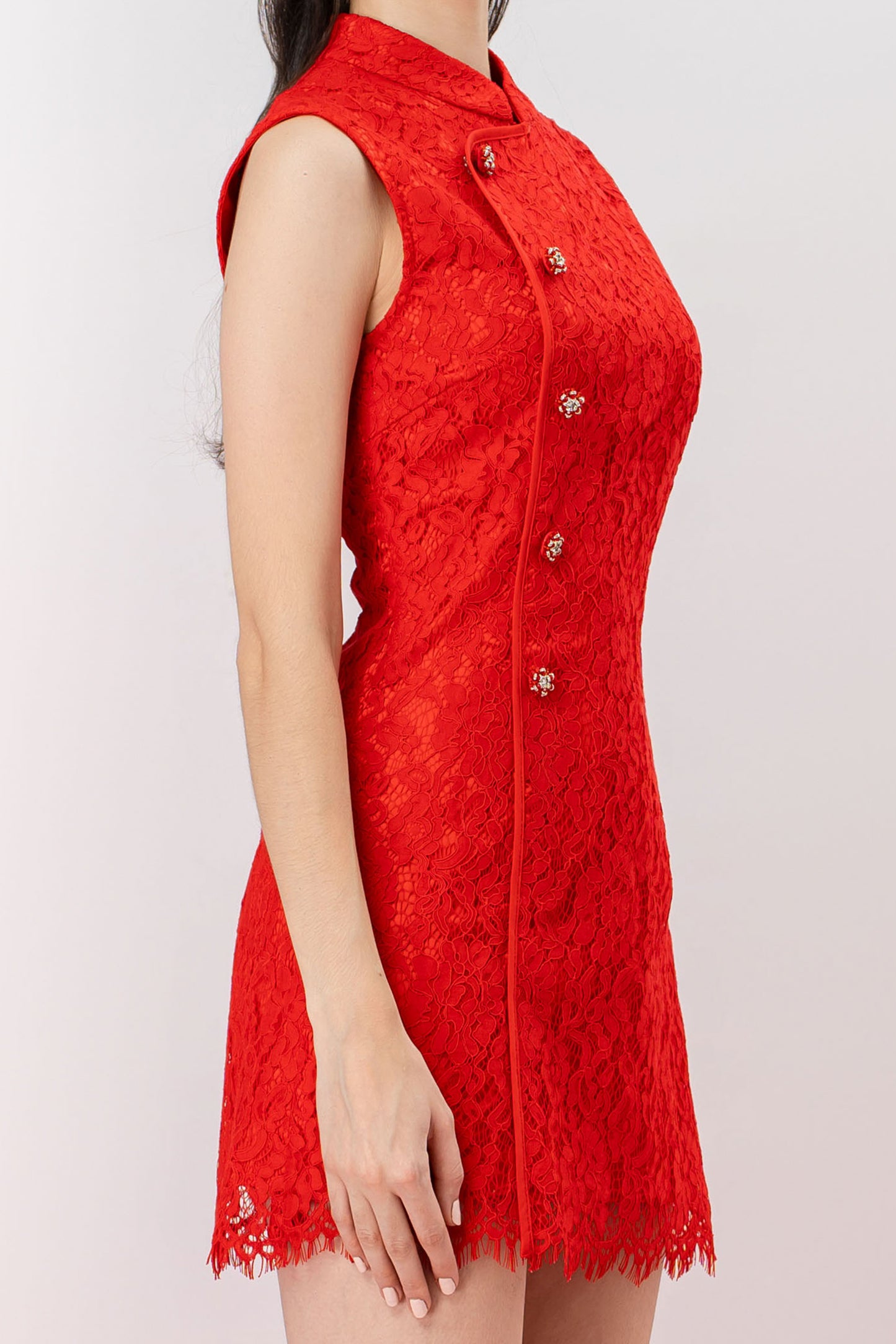 Jeanetta Red Lace Modern Cheongsam Dress