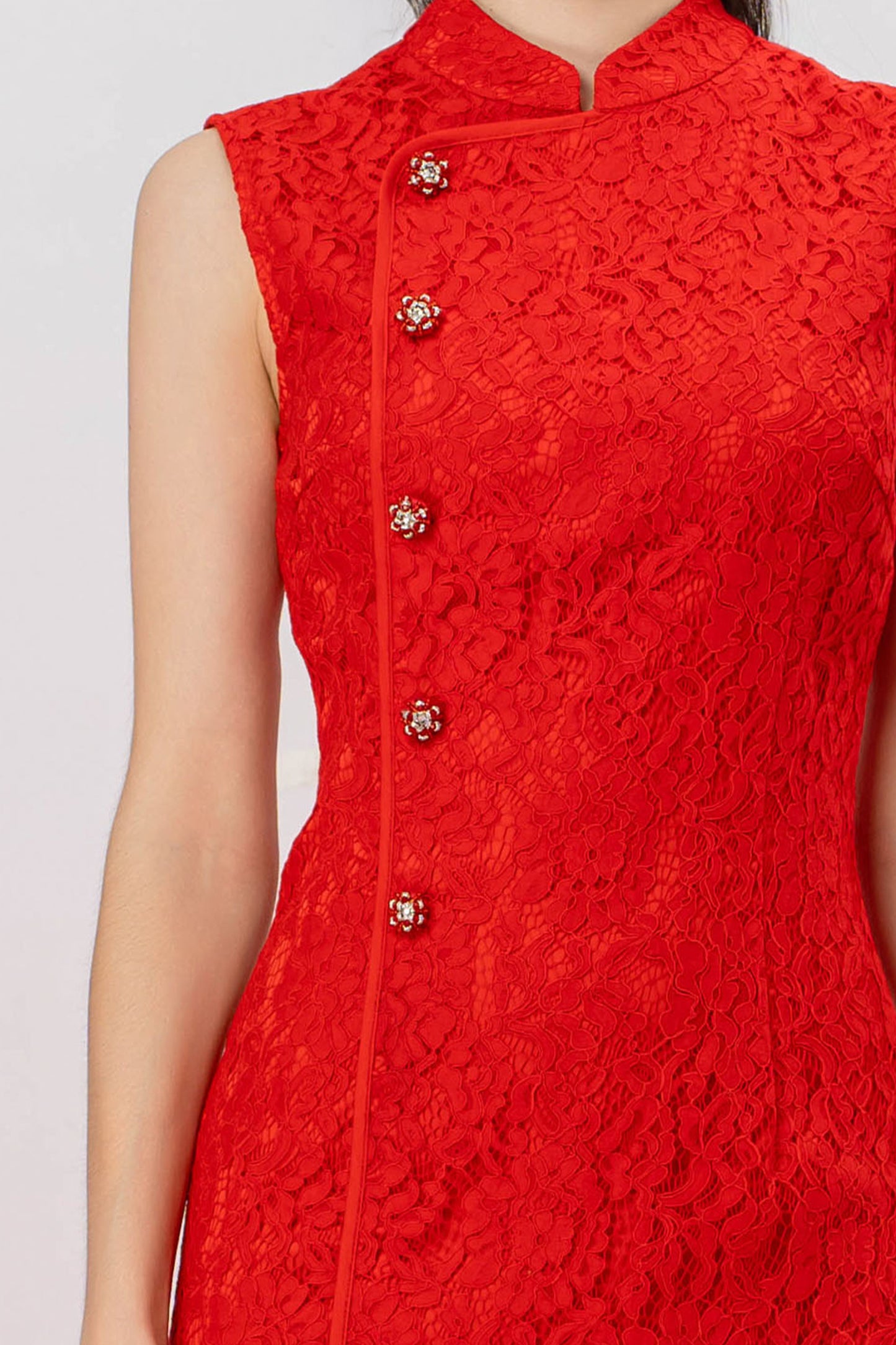 Jeanetta Red Lace Modern Cheongsam Dress
