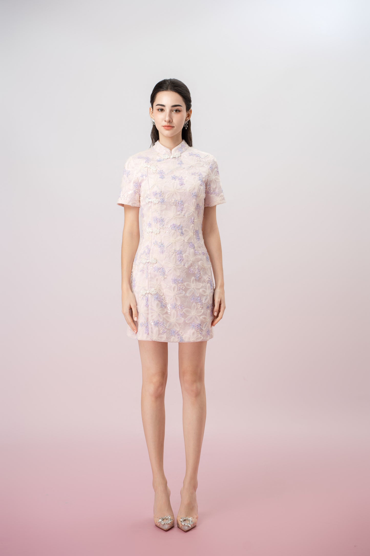 Jaimie Lilac Mesh Flower Cheongsam Dress